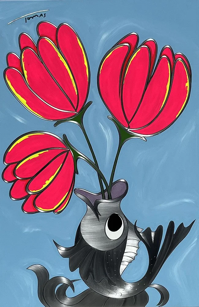 TOMAS - FISH VASE WITH NEON FLOWERS 36x24.jpg