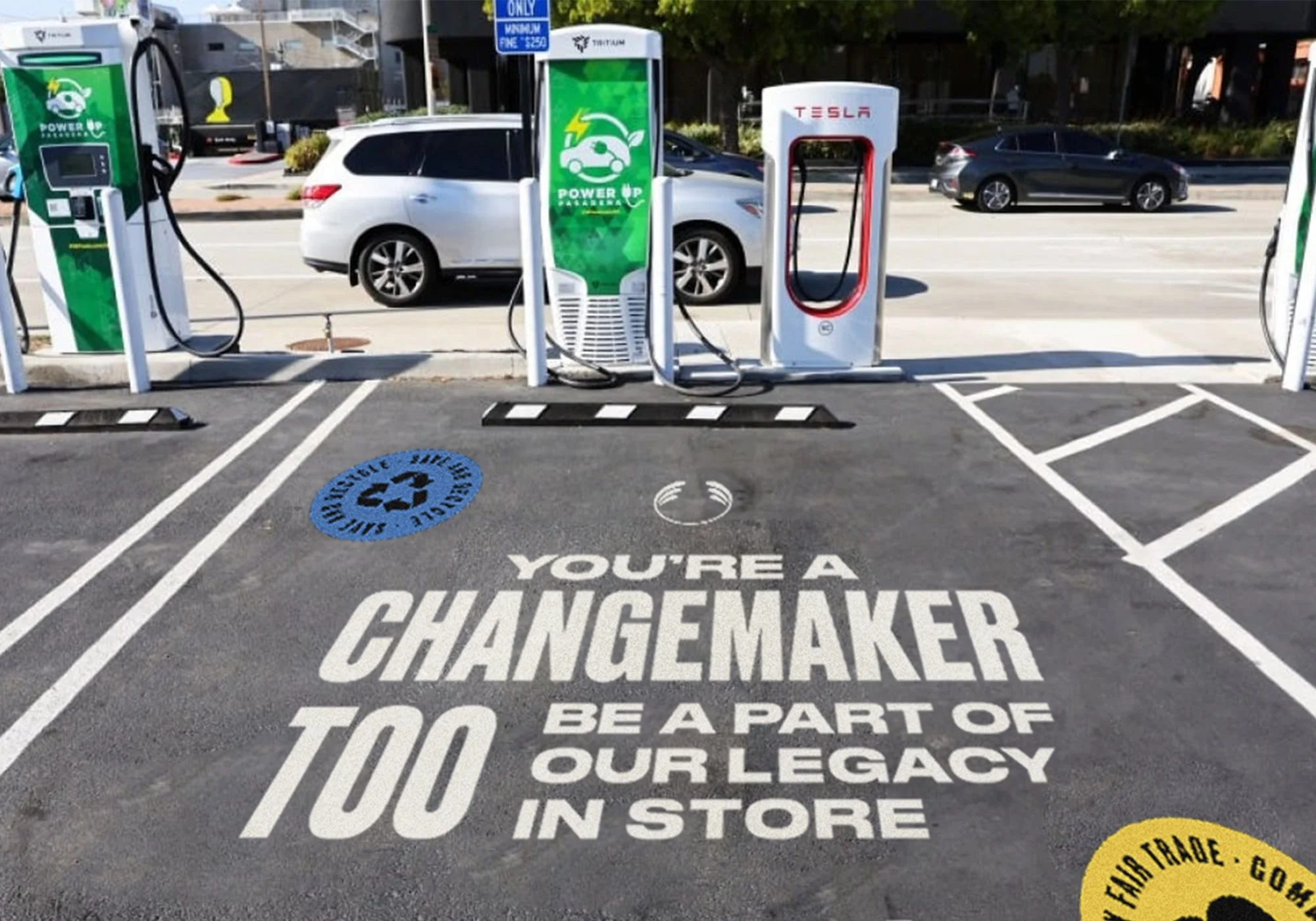 You're a changemaker too be a part of our legacy in store in front of EV charging