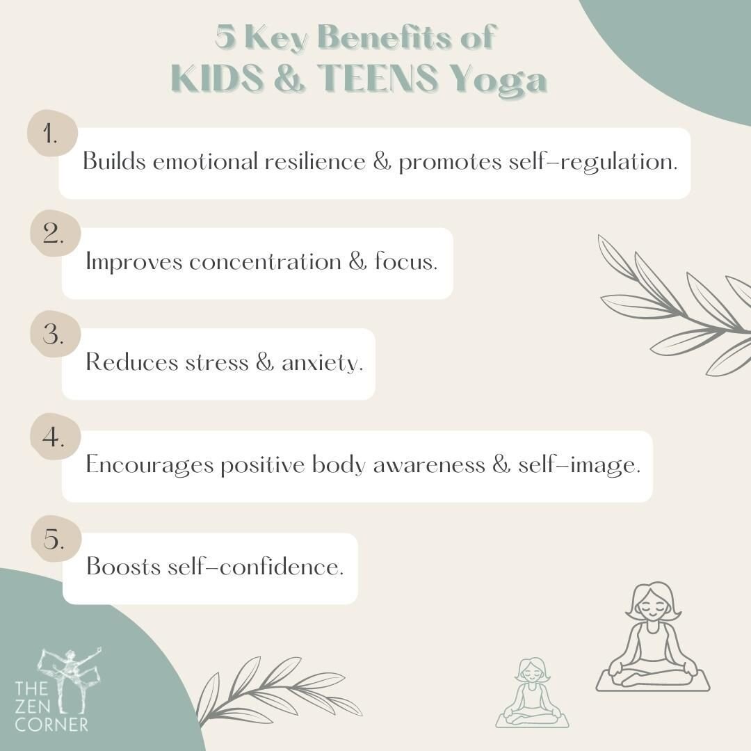 WHY children&rsquo;s Yoga?

👉🏼 Here are 5 amazing benefits:

💚 Builds emotional resilience &amp; promotes self-regulation.
💙 Improves concentration &amp; focus. 
💜 Reduces stress &amp; anxiety. 
💛 Encourages positive body awareness &amp; self-i
