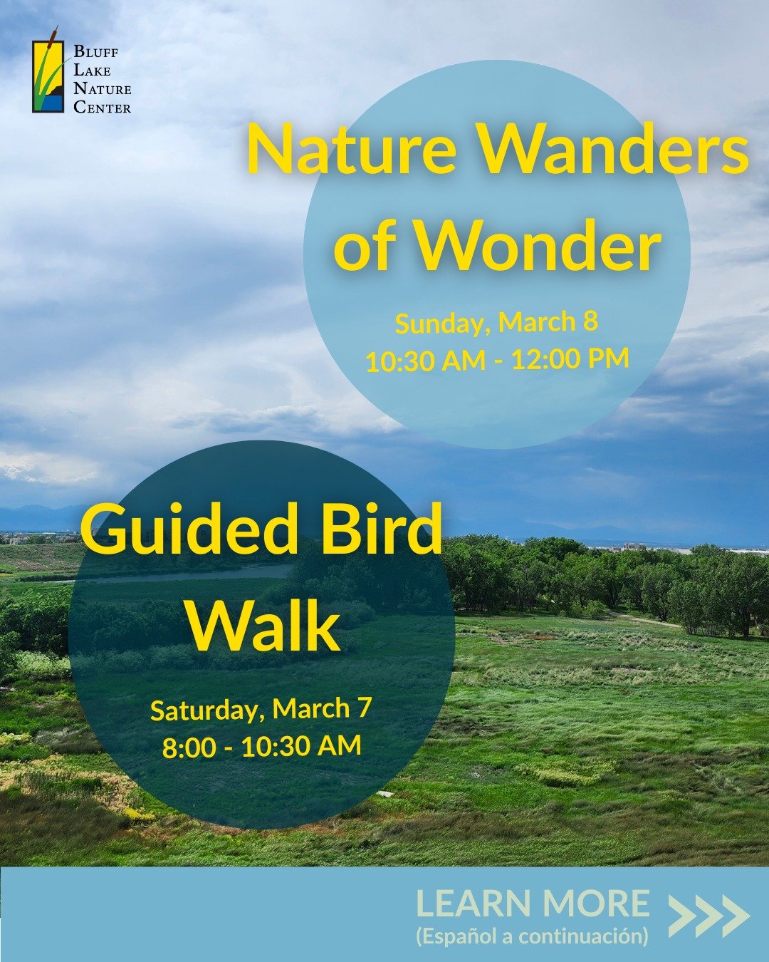 Happy Friday!✨🎉 Join us this weekend at Bluff Lake Nature Center for our FREE public programs! Registration is required for both events. Use the link in our bio to RSVP and for more information. See you there! 🐦&zwj;⬛🌳☀️

&iexcl;Feliz Viernes! ✨🎉