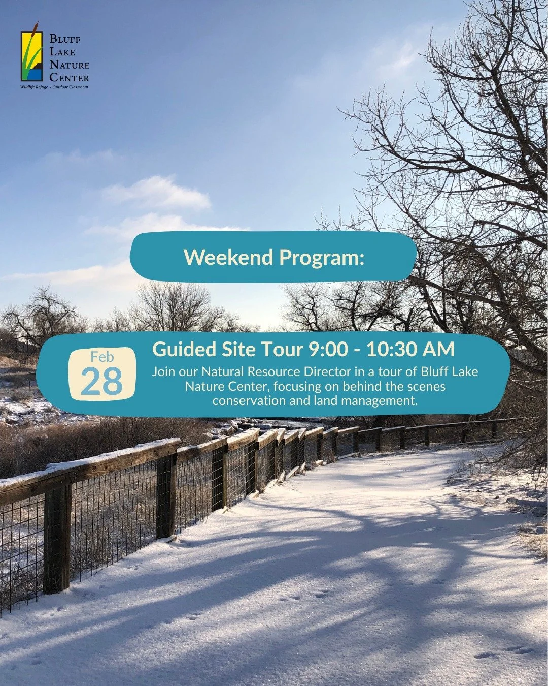 This 1.5 hour, 1-mile tour is for folks who are interested in conservation or curious to know more about Bluff Lake! The parking lot will be open, and we will be meeting at the main entrance of our NEW building. This event is free, but spots are limi