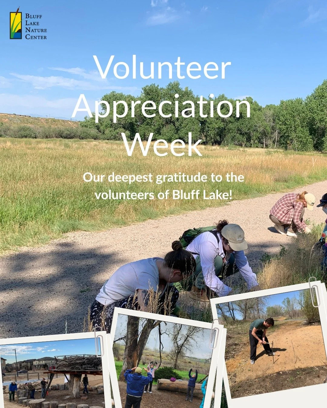 This week we celebrated Volunteer Appreciation Week! 🌷 Each volunteer plays an important role in contributing to Bluff Lake's mission of conserving nature, furthering outdoor equity, and educating communities. From removing invasive plants, to leadi