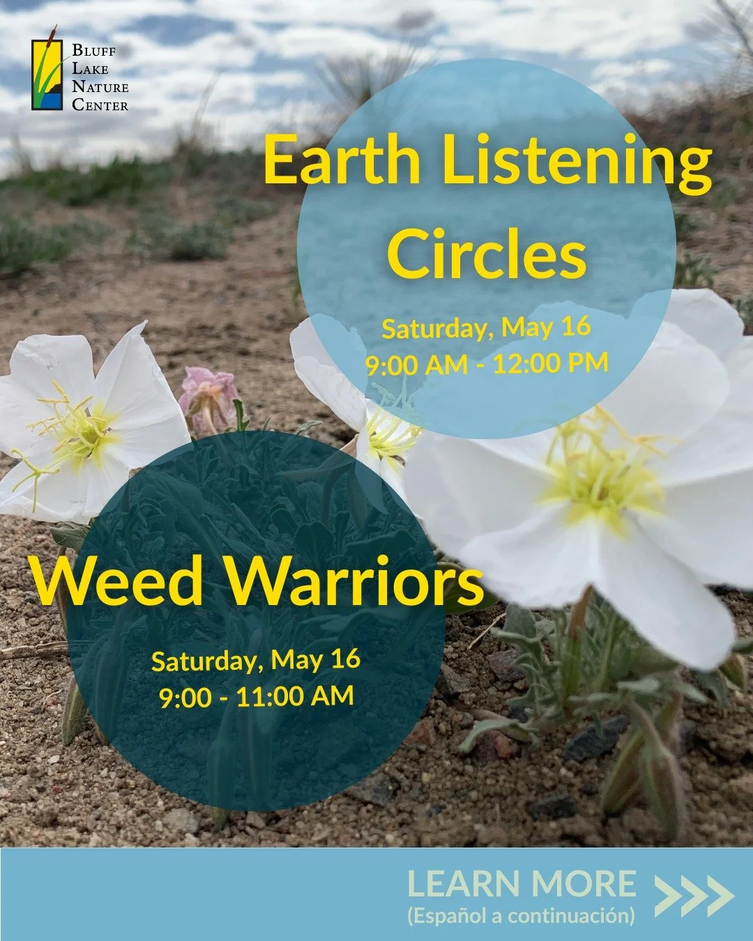 We are excited to share two events coming up this weekend at Bluff Lake Nature Center! Both are FREE, but RSVP is required. To learn more and to register, follow the link in our bio or visit our website! See you this weekend! ☀️🌷🌱

&iexcl;Estamos e