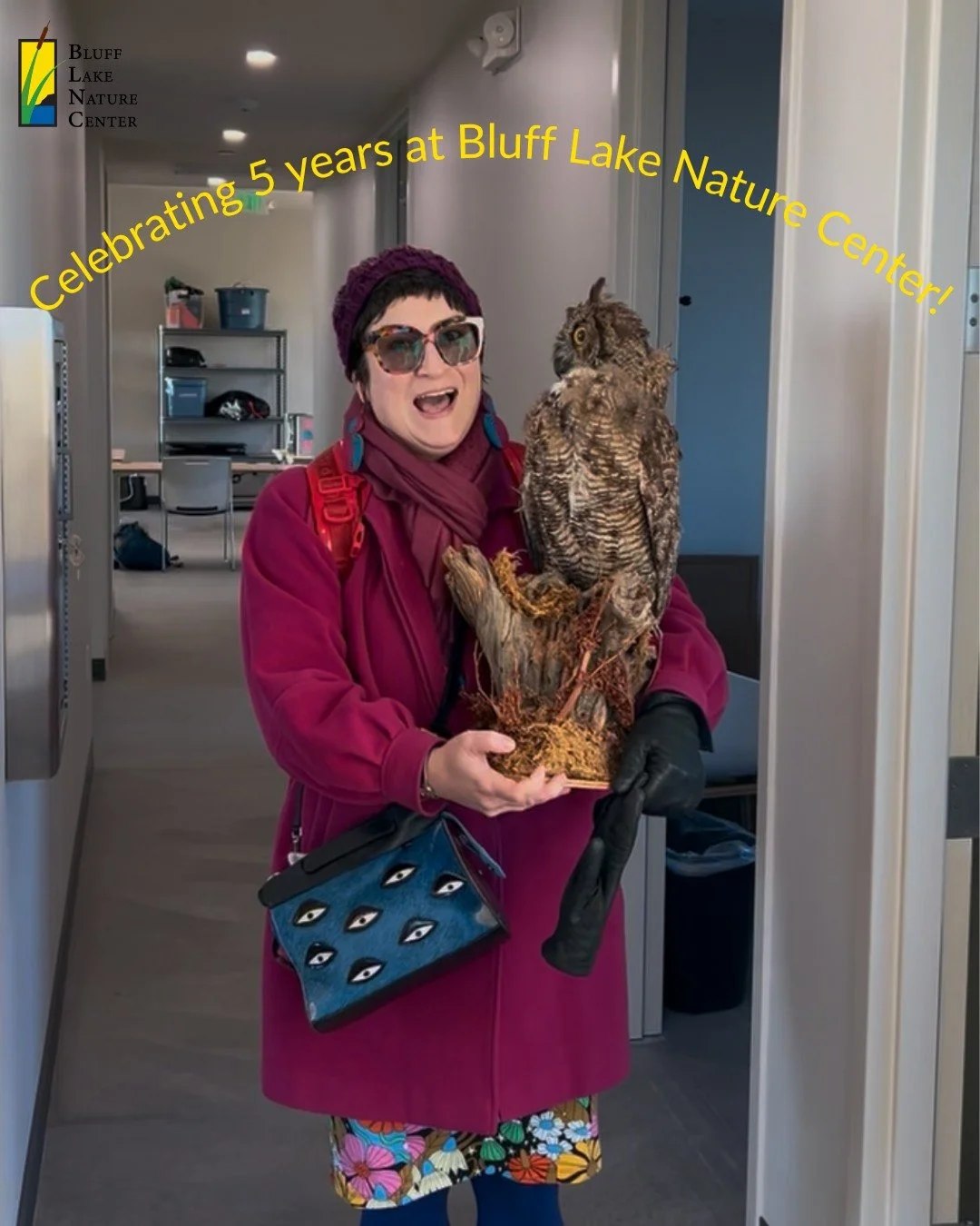Today marks 5 years of Leila, our Development Director, at Bluff Lake Nature Center! We are grateful for Leila today and everyday for the care, creativity, and commitment she brings to our team. Her passion for Bluff Lake&rsquo;s mission shines throu