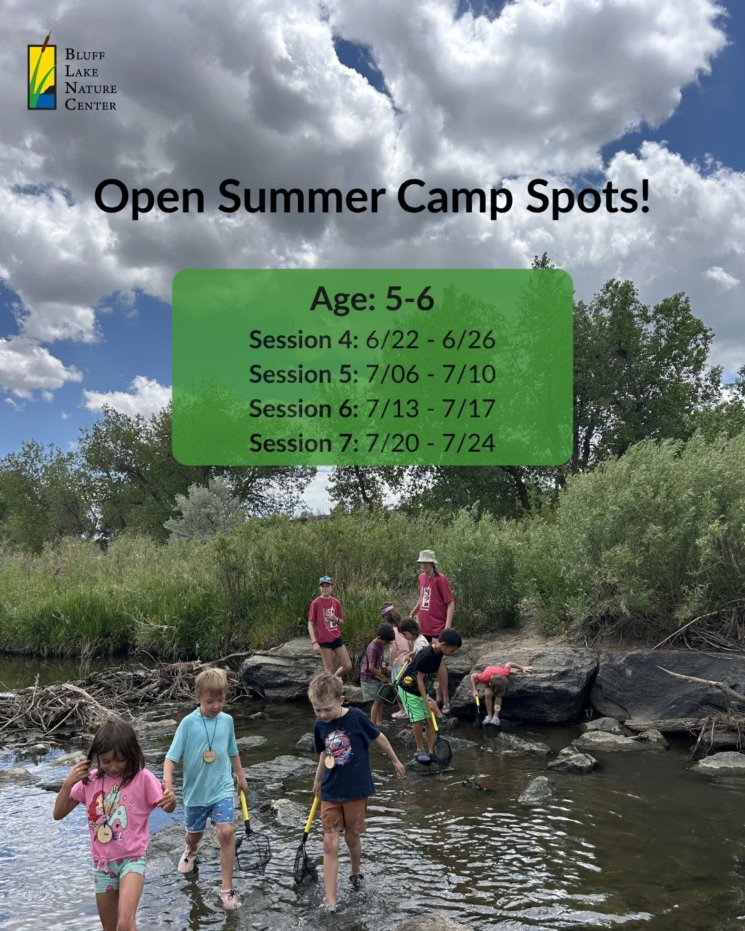 Last chance! ‼️ We still have a limited amount of spots at Bluff Lake Summer Camp! ☀️ 

Join us for a summer full of adventure, learning, and outdoor exploration. To learn more, follow the link in our bio to our website or reach out at education@bluf