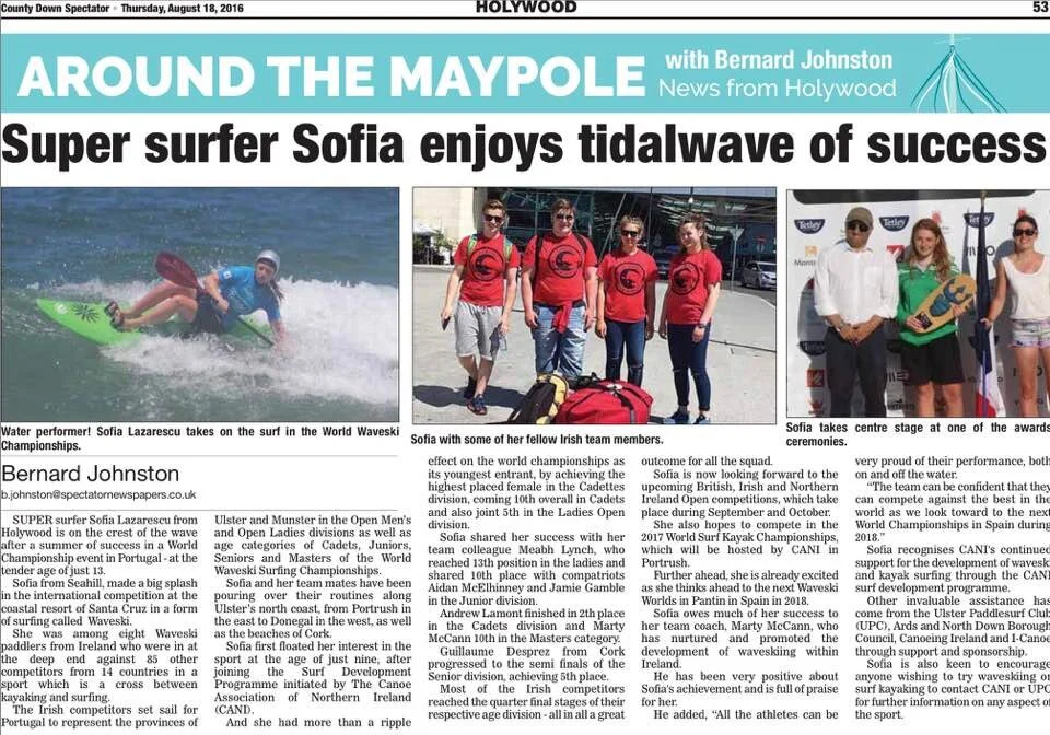 Sofia Lazarescu represents Ireland in World Waveski Championships