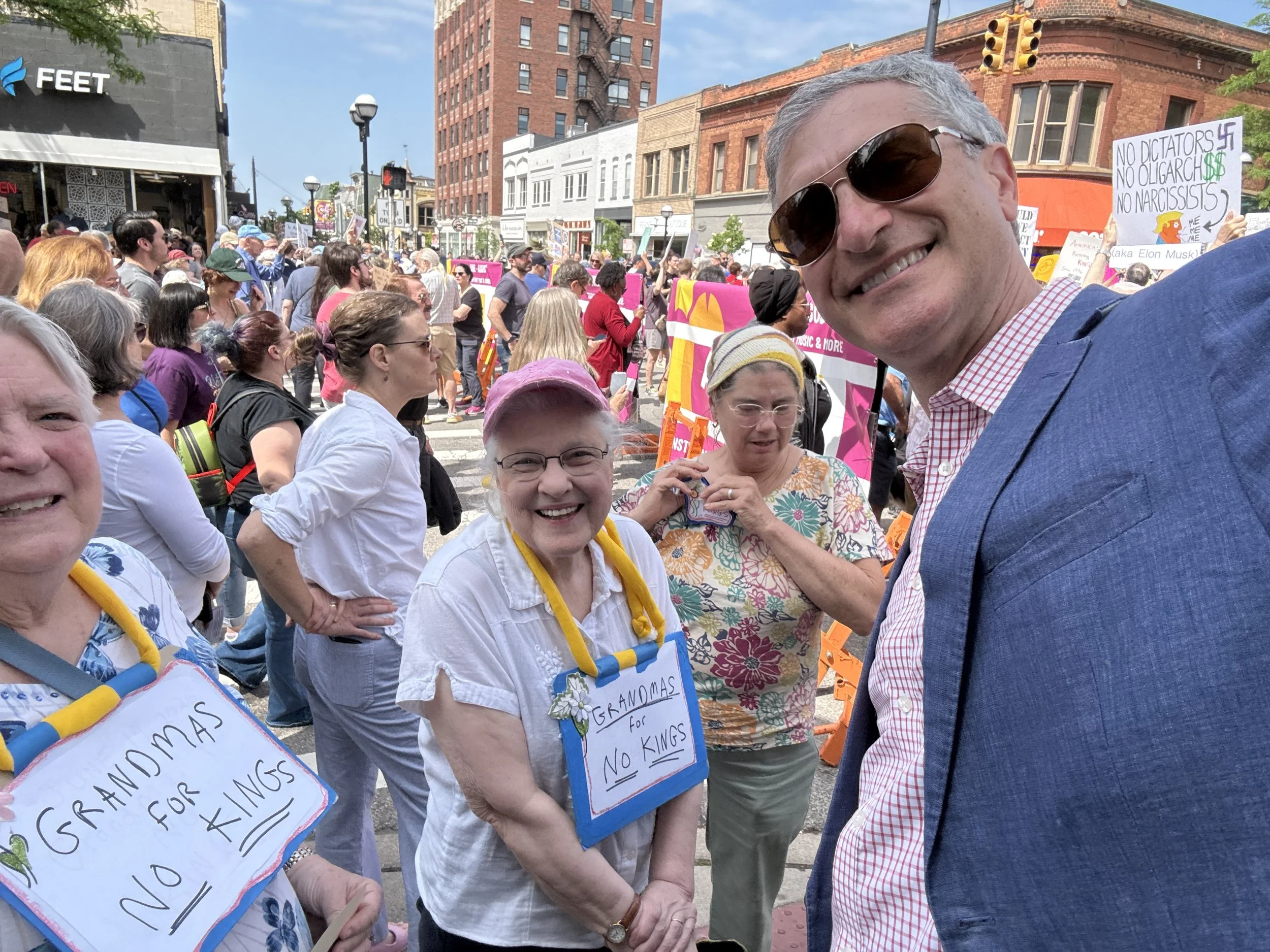 Mayor Taylor at the No Kings event with 'Grandmas for No Kings.'