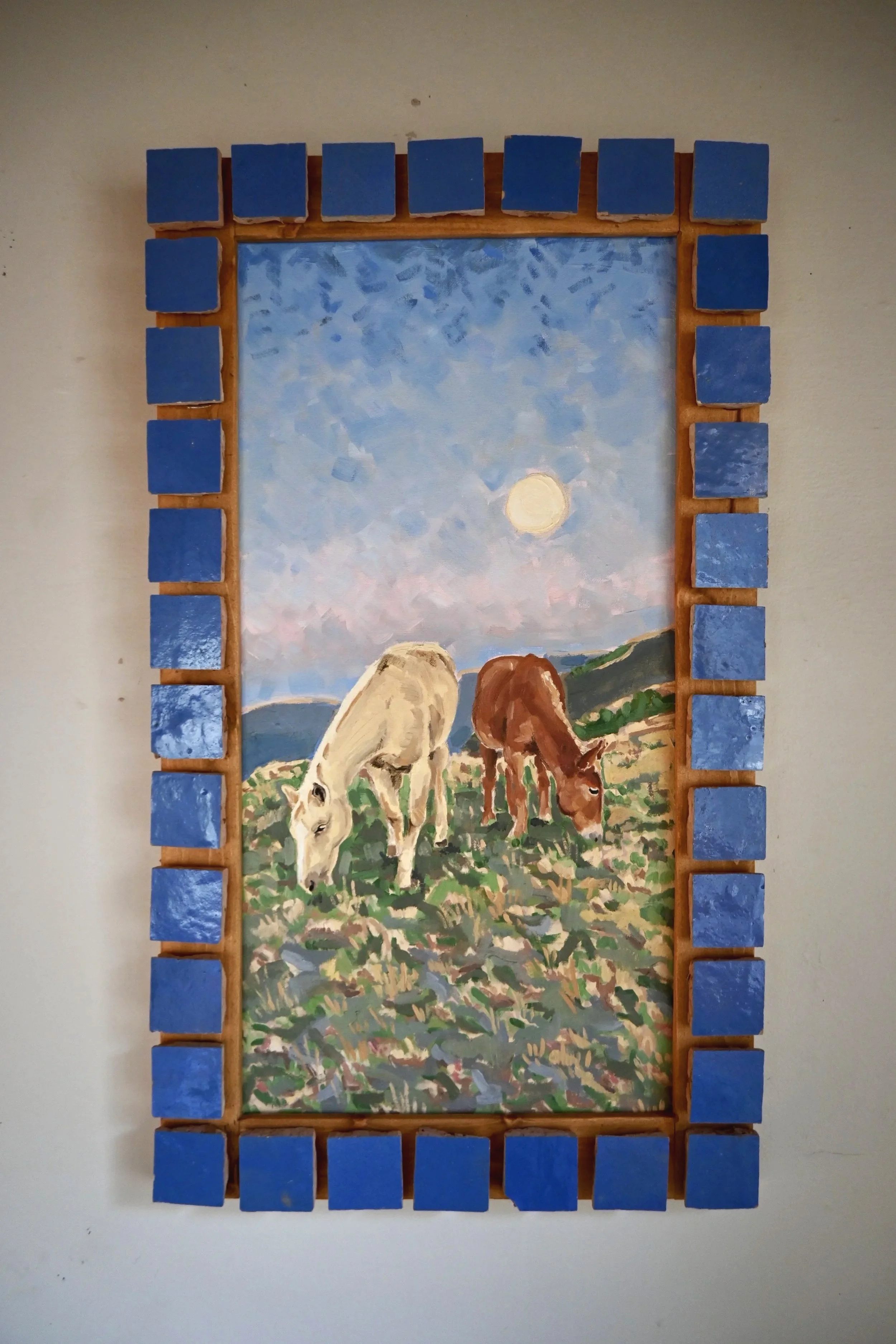 "Up Crescent Creek", 2025, oil on canvas, custom tile frame