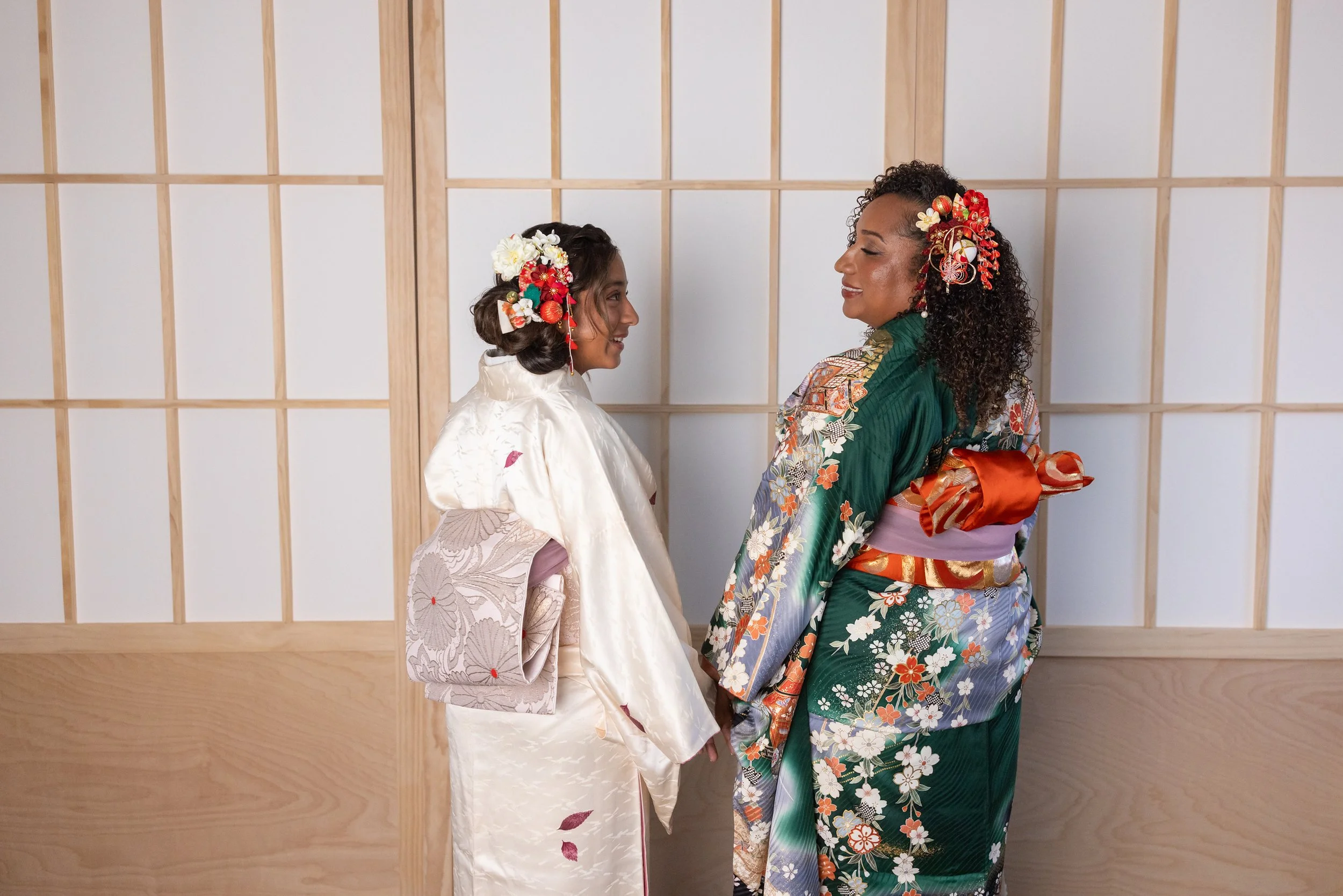 African American Mom & Daughter in Kimono