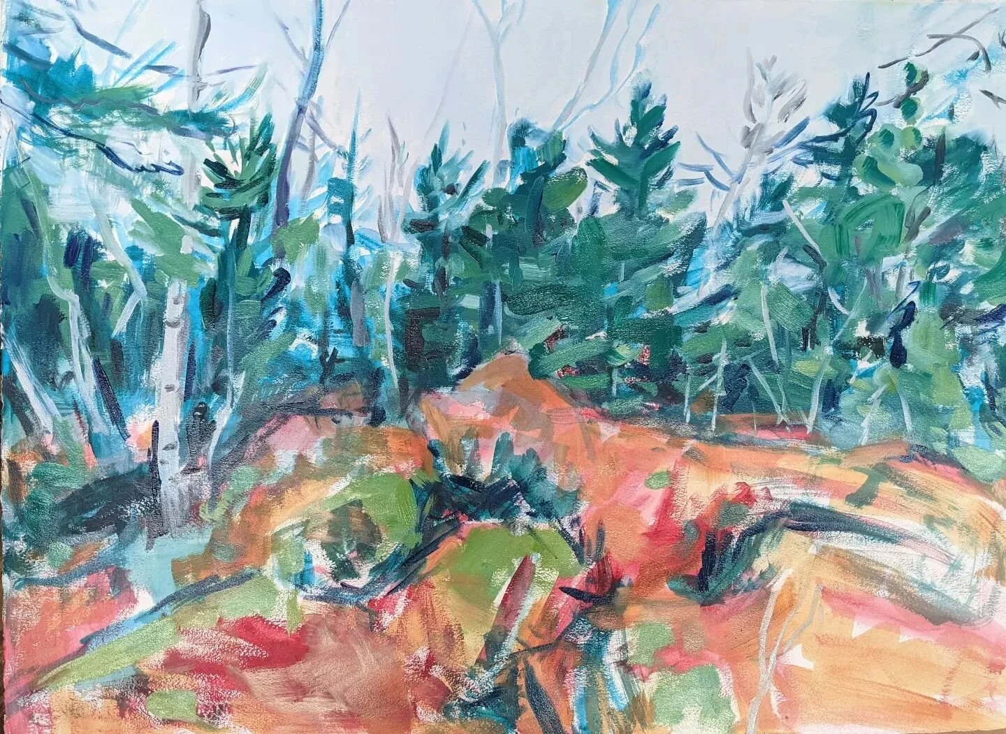 I got to this stage and decided to stop and let this sit before going further...l  like this stage where things are super loose and energized feeling and I find the next stage of painting often either takes the life out of it or makes it become too b