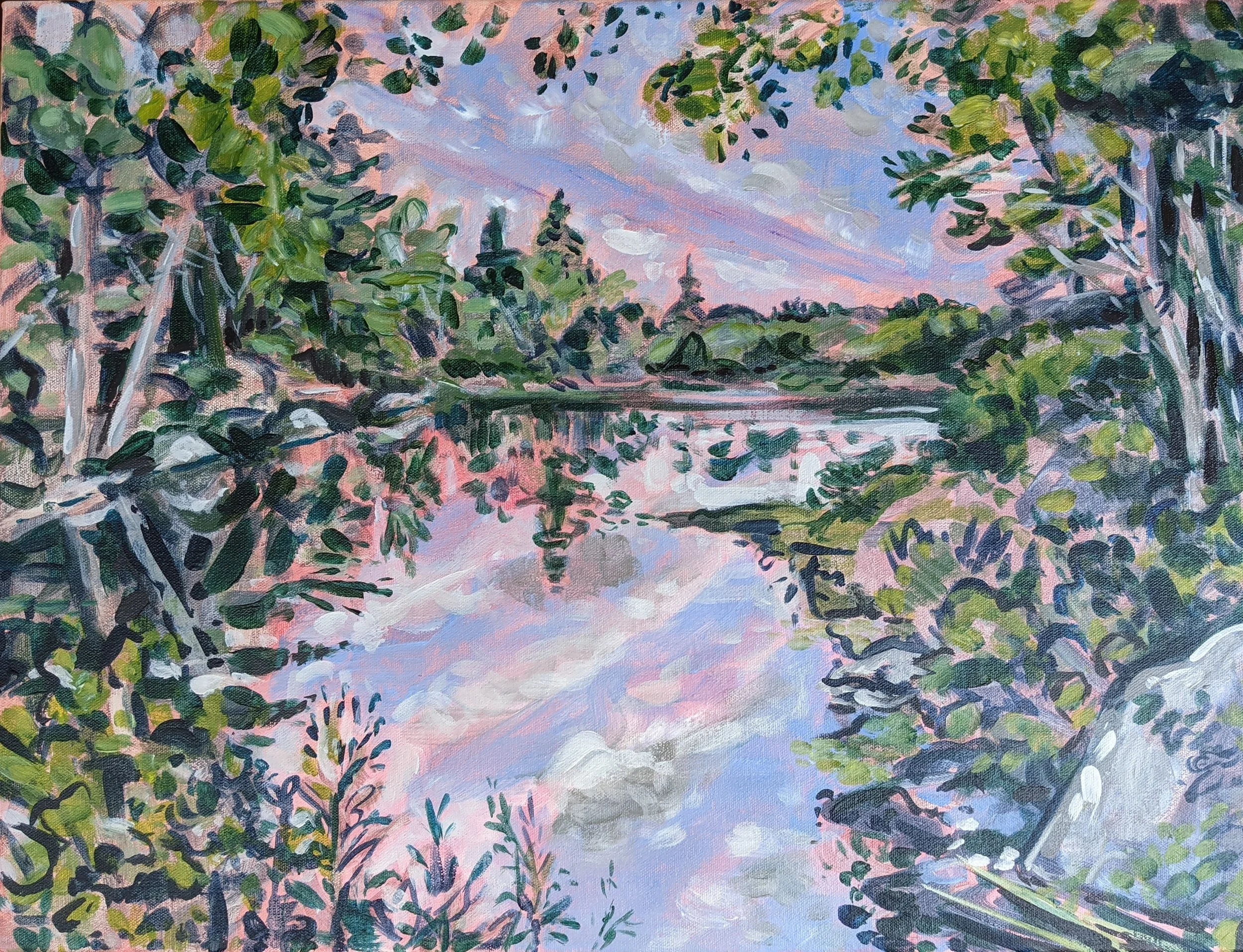  Frog Pond Sunset  acrylic on canvas, 18×24