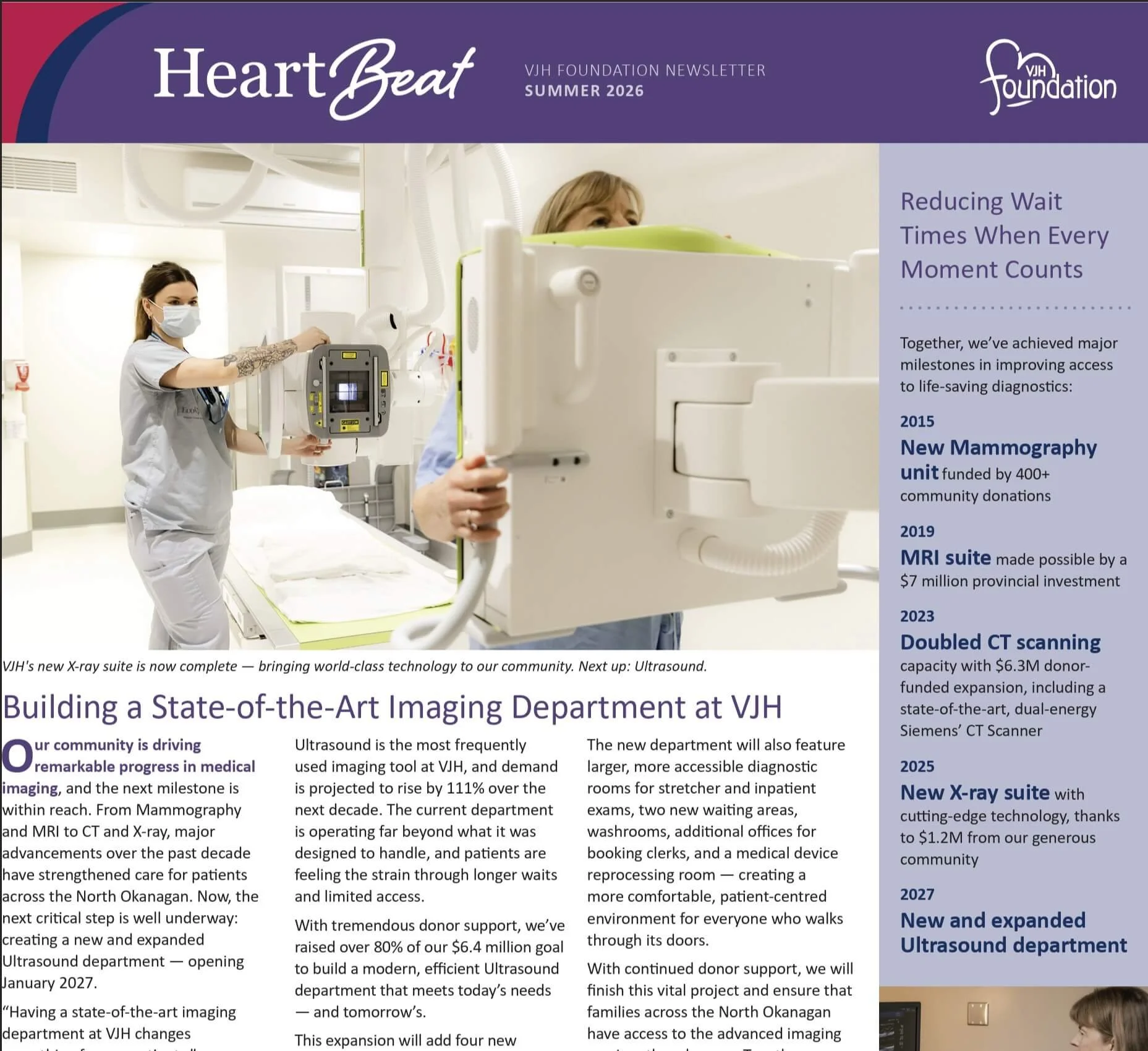 A healthcare professional operating diagnostic medical imaging equipment for a patient at Vernon Jubilee Hospital.