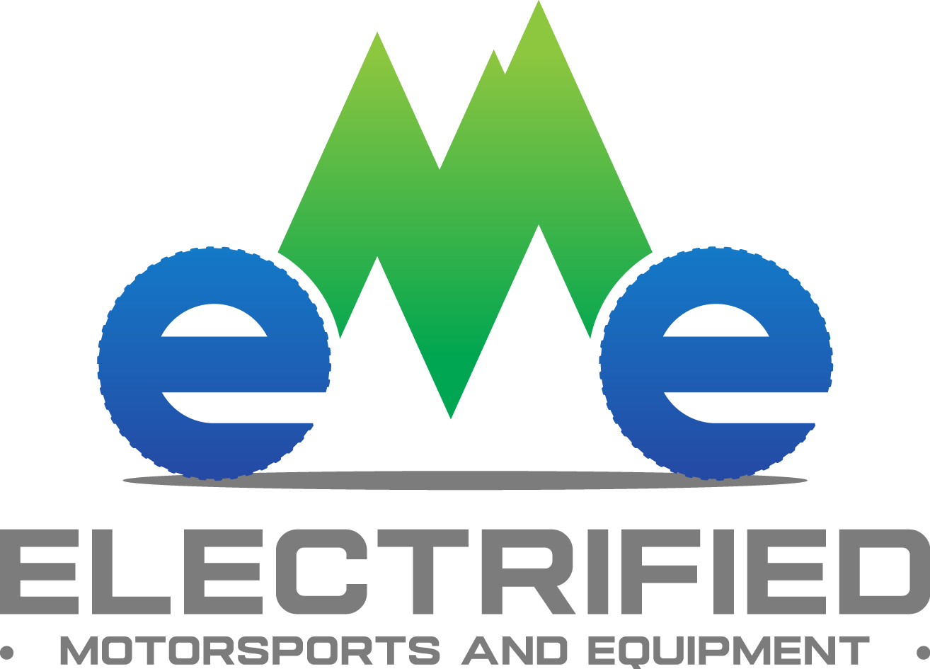 Electrified Motorsports and Equipment Logo with two blue E's and a green mountain icon
