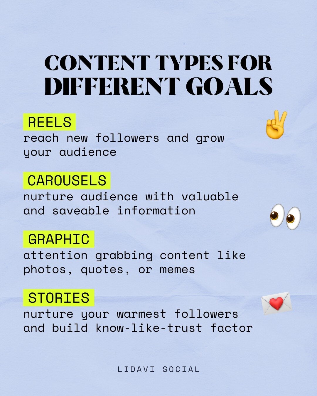 different content types ➡️ different goals!⁠
⁠
creating content with specific goals in mind will also help you to measure its effectiveness. 🧐⁠
⁠
swipe 👈 to check the best types of content to post on Instagram based on your goals.⁠
⁠
what's your fa