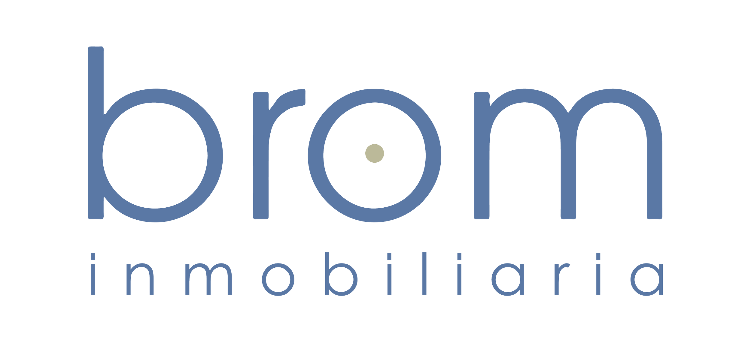 Logo de la inmobiliaria Brom con texto en azul oscuro.