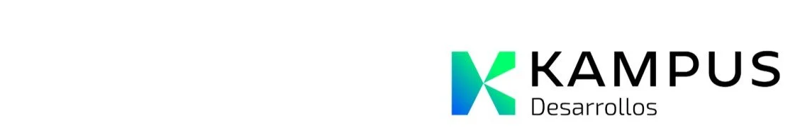 Logotipo de Kampus Desarrollos, con una letra K estilizada en verde y azul junto al nombre 'KAMPUS' y la palabra 'Desarrollos' debajo.