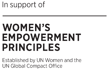 Texto que dice 'En apoyo a los principios de empoderamiento de la mujer', establecido por ONU Mujeres y la Oficina del Compacto Global de la ONU.