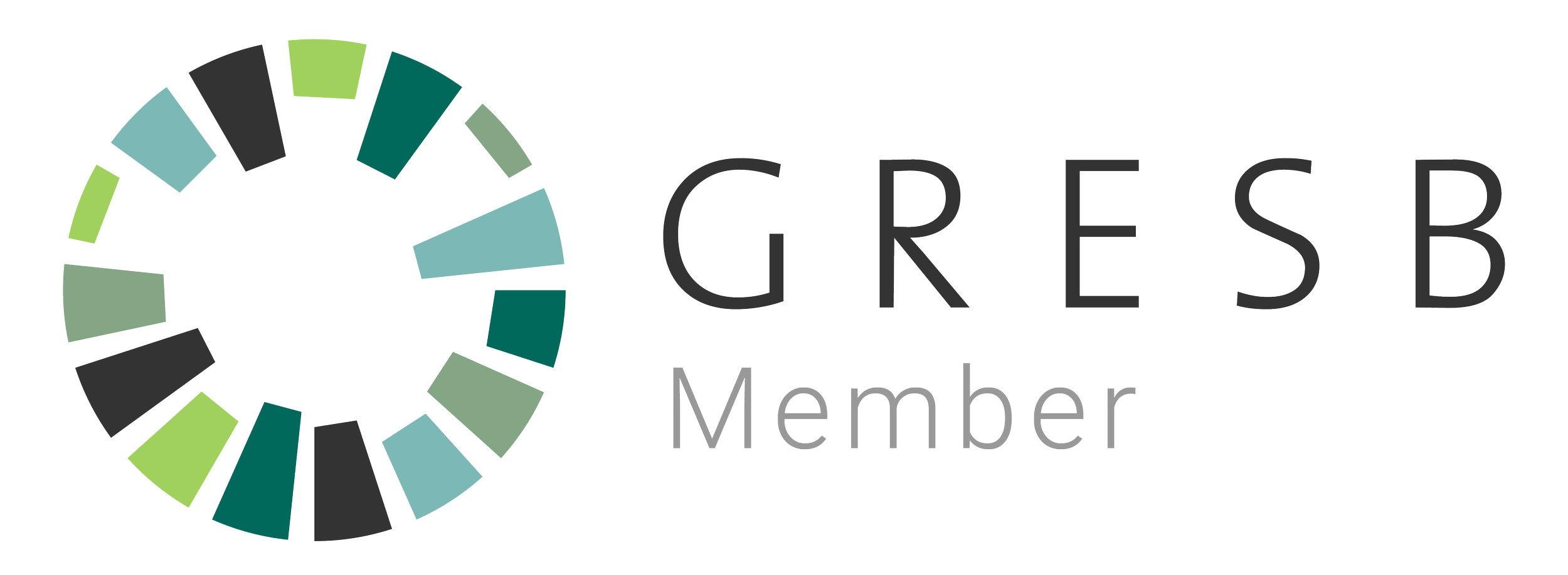 Logotipo del CRESB con formas circulares en tonos verdes, azul y gris, y texto que dice 'CRESB Member'.