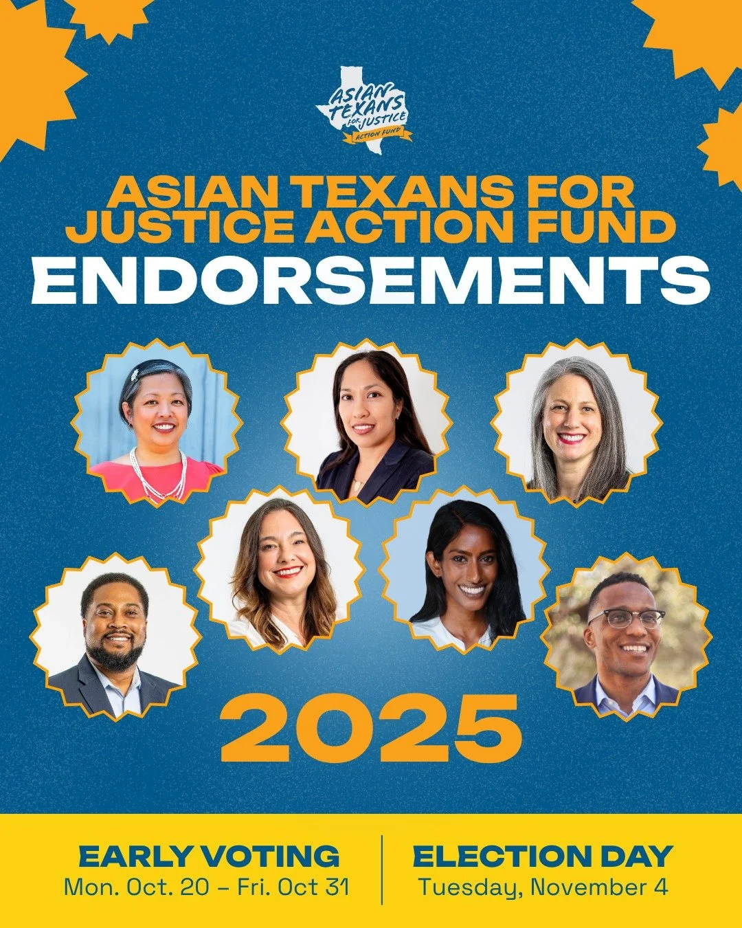 BIG NEWS! 🌟

ATJAF is proud to announce its candidate endorsements for the upcoming November election! Congratulations to all our endorsed candidates across the Greater Houston area &mdash; from Houston ISD and Cypress-Fairbanks ISD to Missouri City