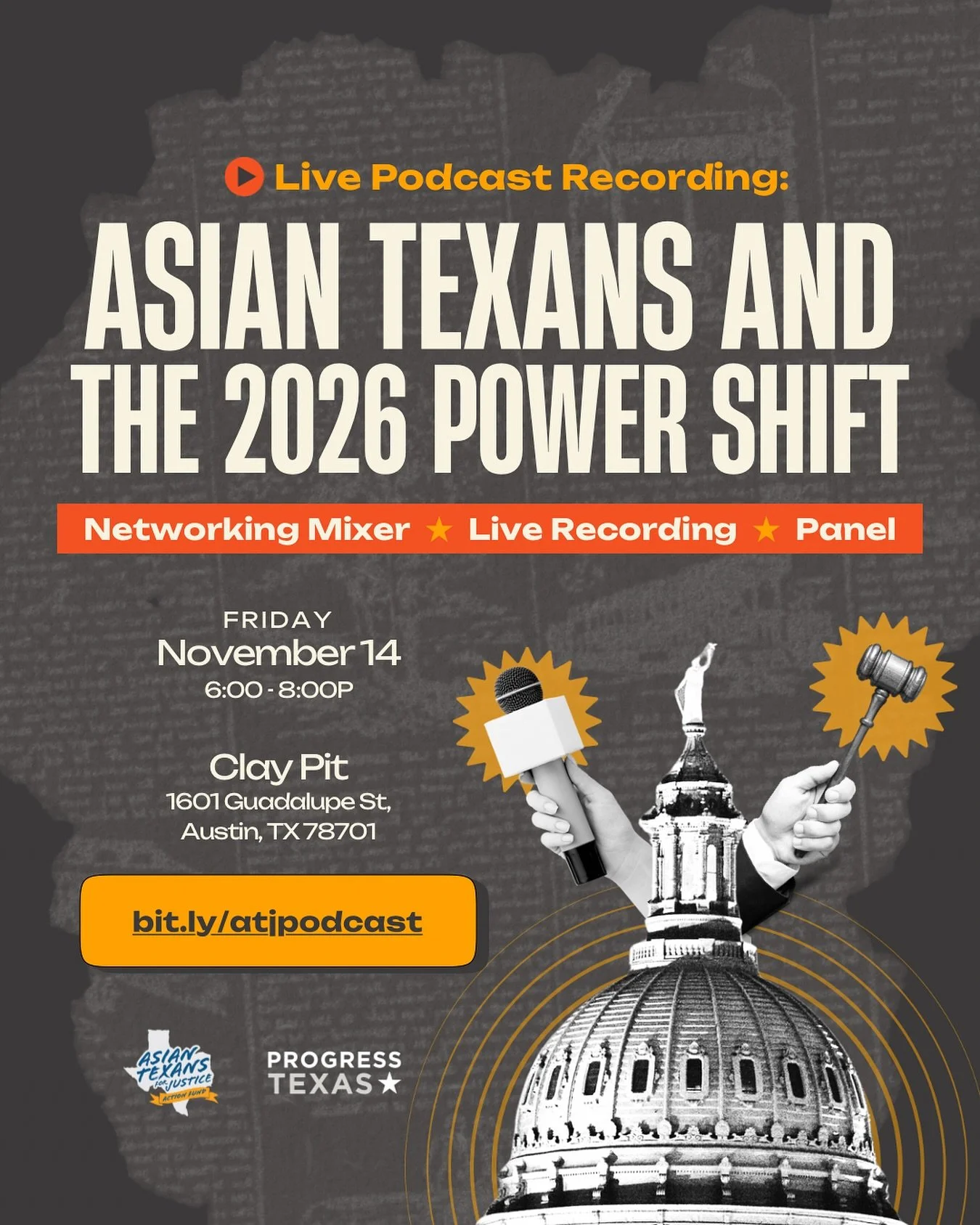Asian Texans are stepping into our power and we&rsquo;re talking about it LIVE! 📽️

Join us in Austin, TX during the @texas_tribune Festival as we record a special LIVE podcast with @progress_texas hosted by our Co‑Executive Director Nabila Mansoor,
