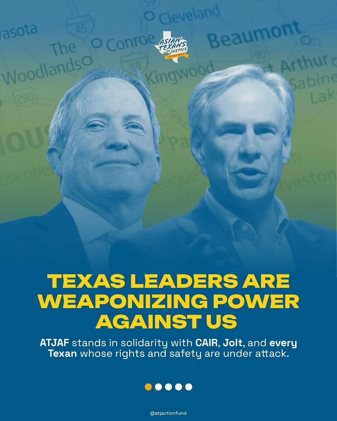Texas leaders are weaponizing their power against our communities &mdash; and we&rsquo;re calling it out.

These attacks are political retaliation against Texans who dare to organize, vote, and speak out.

Asian Texans for Justice Action Fund stands 