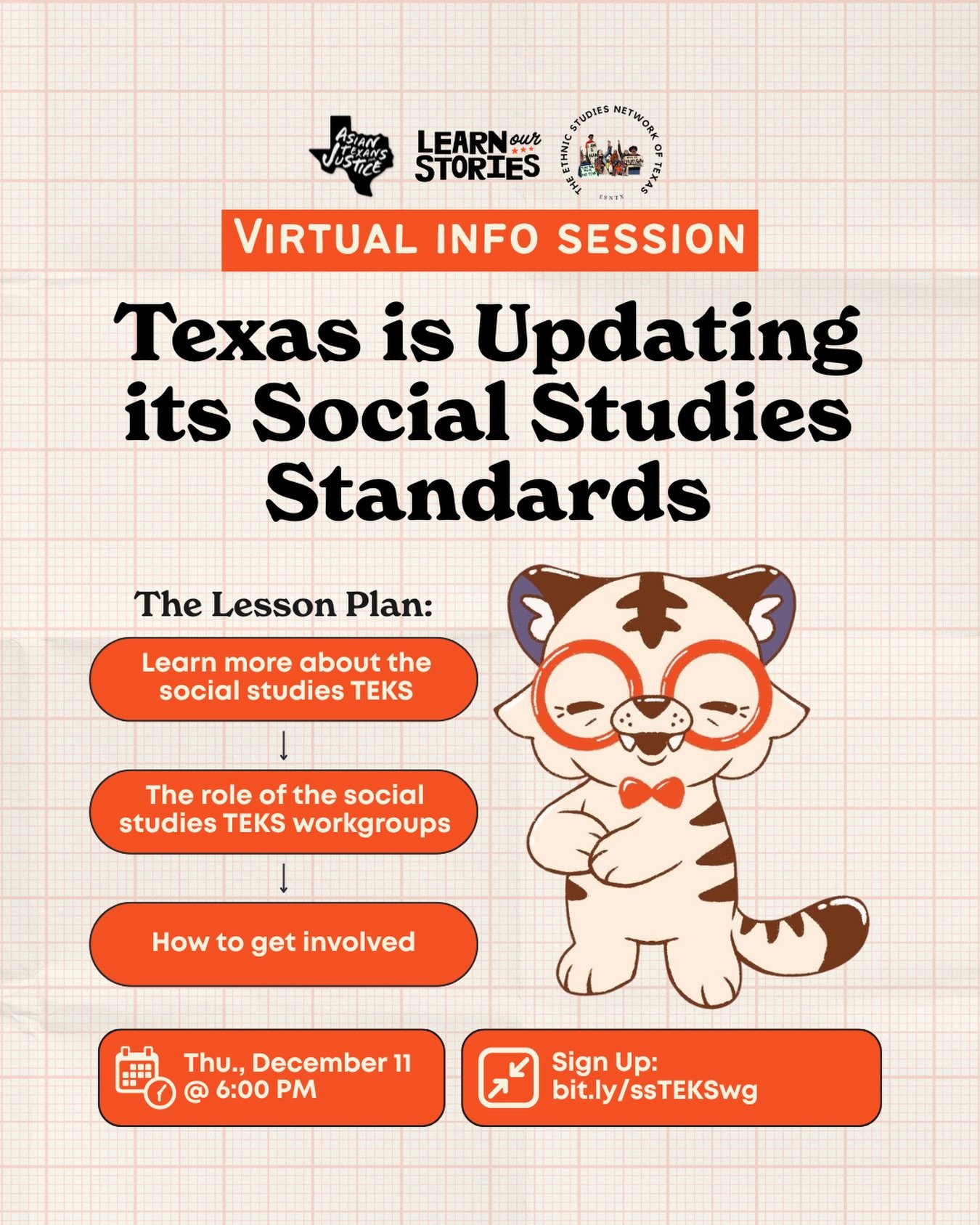Texas is rewriting its Social Studies standards - and you can help shape what the next generation of Texans learn! 🎓

Join our information session, hosted by Asian Texans for Justice and the Ethnic Studies Network of Texas, to ensure that all studen