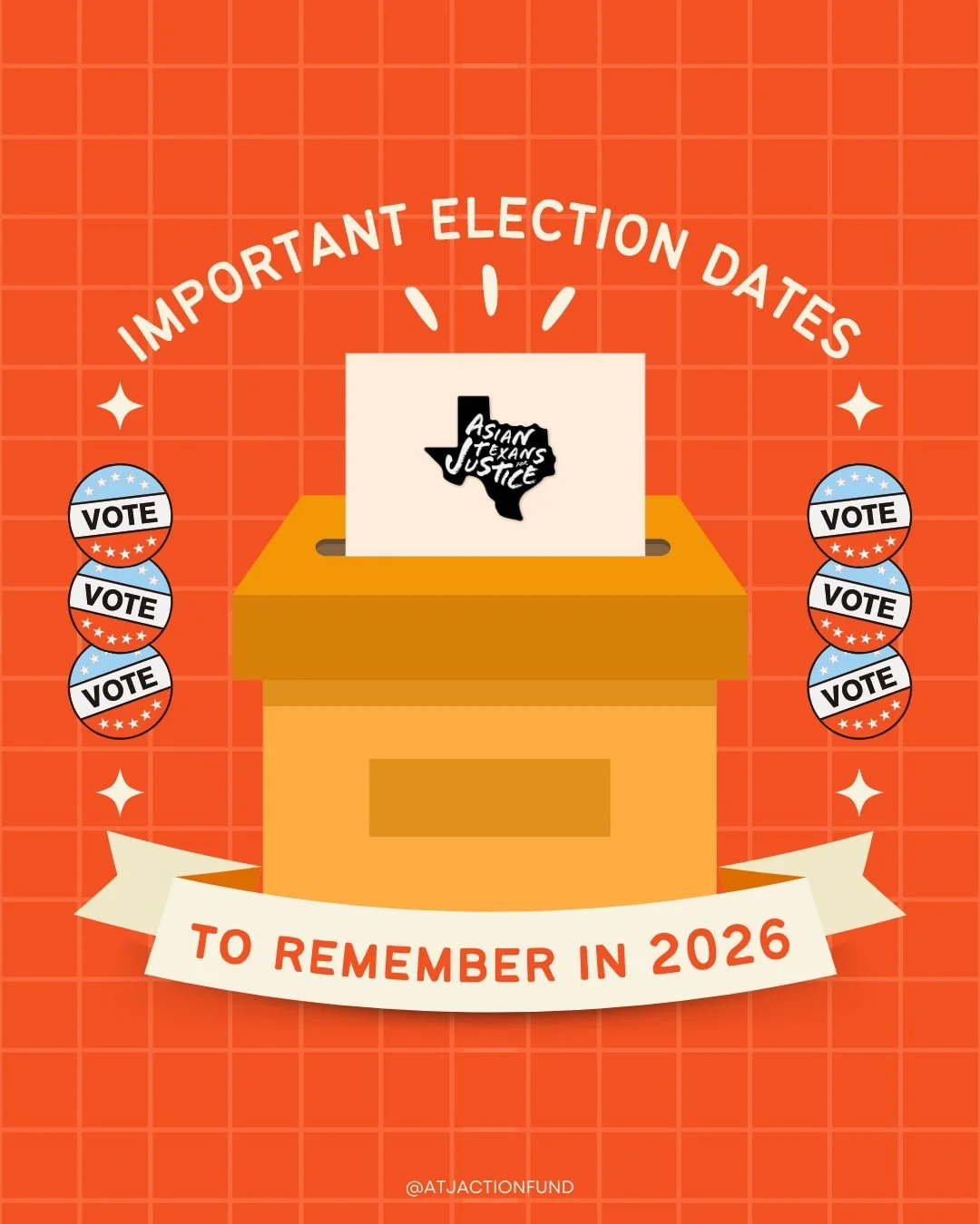 ✨ New year loading. Elections included. ✨

As we head into 2026, these are the election dates to keep on your radar ↘
📅 Monday, Feb 2: Last day to register to vote
📅 Monday, Feb 17 &ndash; Friday, Feb 27: Early voting
📅 Friday, Feb 20: Last day to