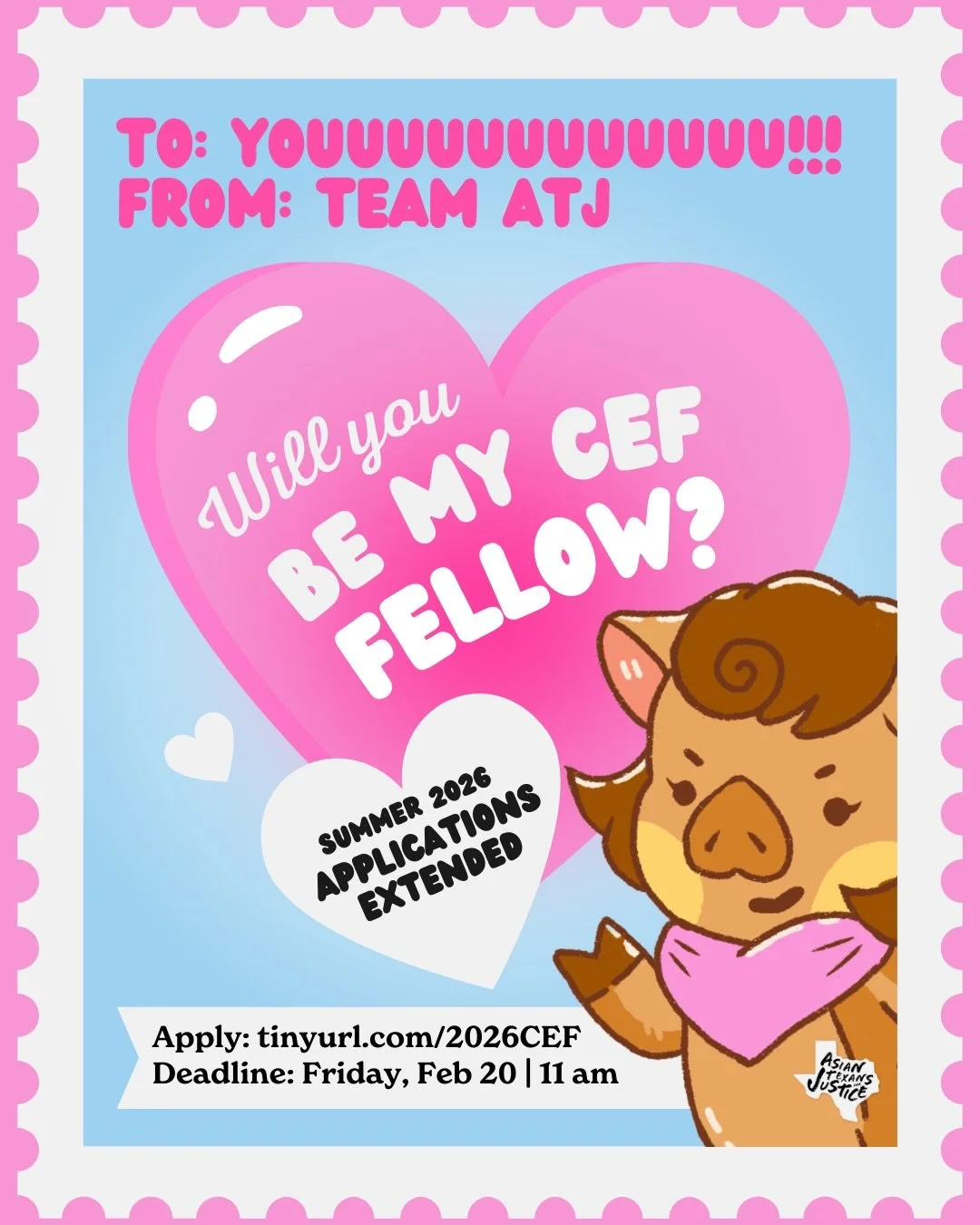 Will youuuu be my fellow? 💌✨

Our CEF cutie is here to let you know the Summer 2026 applications have been EXTENDED! Yes, you&rsquo;ve got more time to say yes to your civic glow-up.

The Civic Engagement Fellowship is your all-expenses-paid entry i