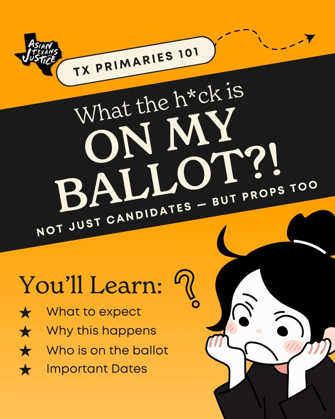 What the HECK is on my ballot?! 😵&zwj;💫🗳️

Spoiler: it&rsquo;s a LOT more than just one race. From federal and state seats to county offices and party propositions &mdash; Texas primaries are packed.

Swipe through to get the breakdown because Ear
