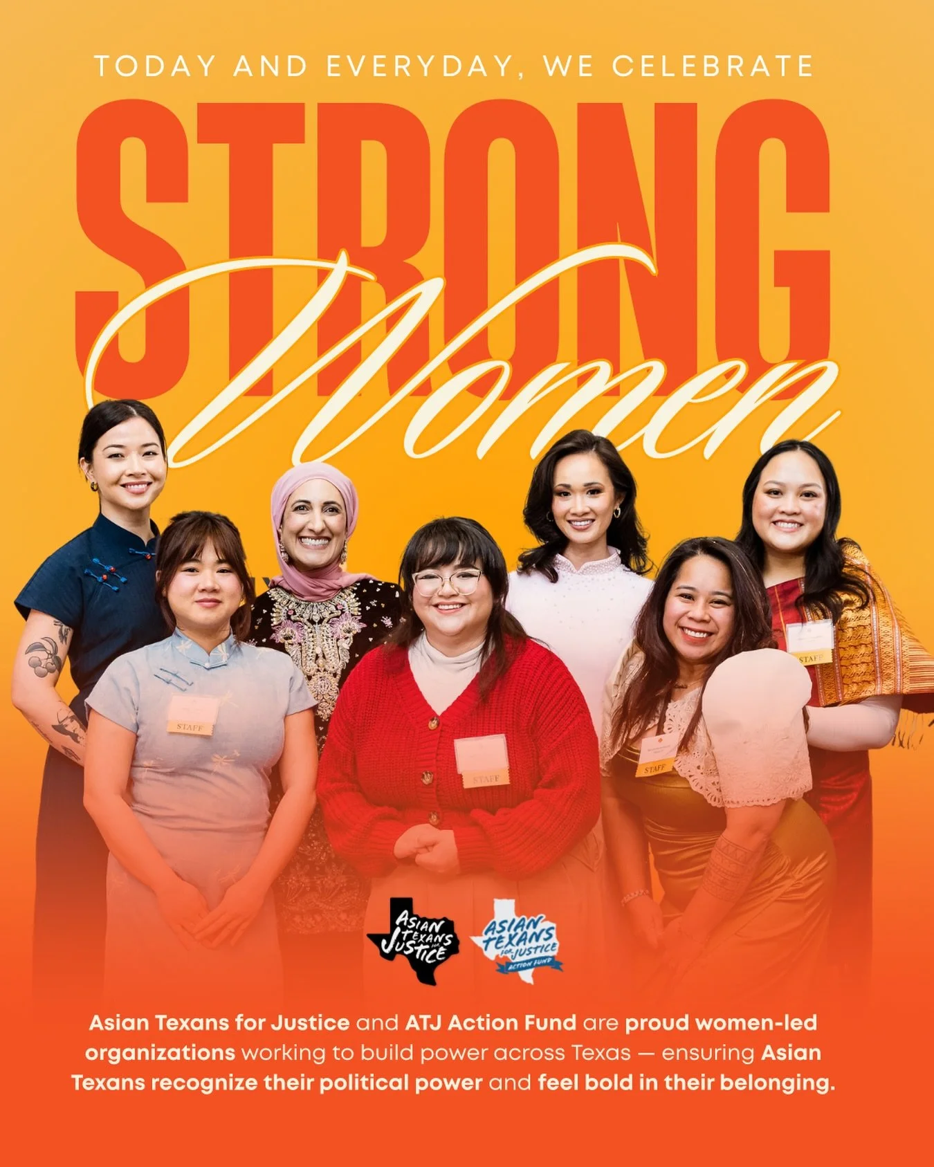 At Asian Texans for Justice, women are leading the work to build power, expand accessibility for our communities when it comes to civic engagement, and ensure Asian Texans feel bold in their belonging across Texas ✊🏼💛🧡🖤

This Women&rsquo;s Histor