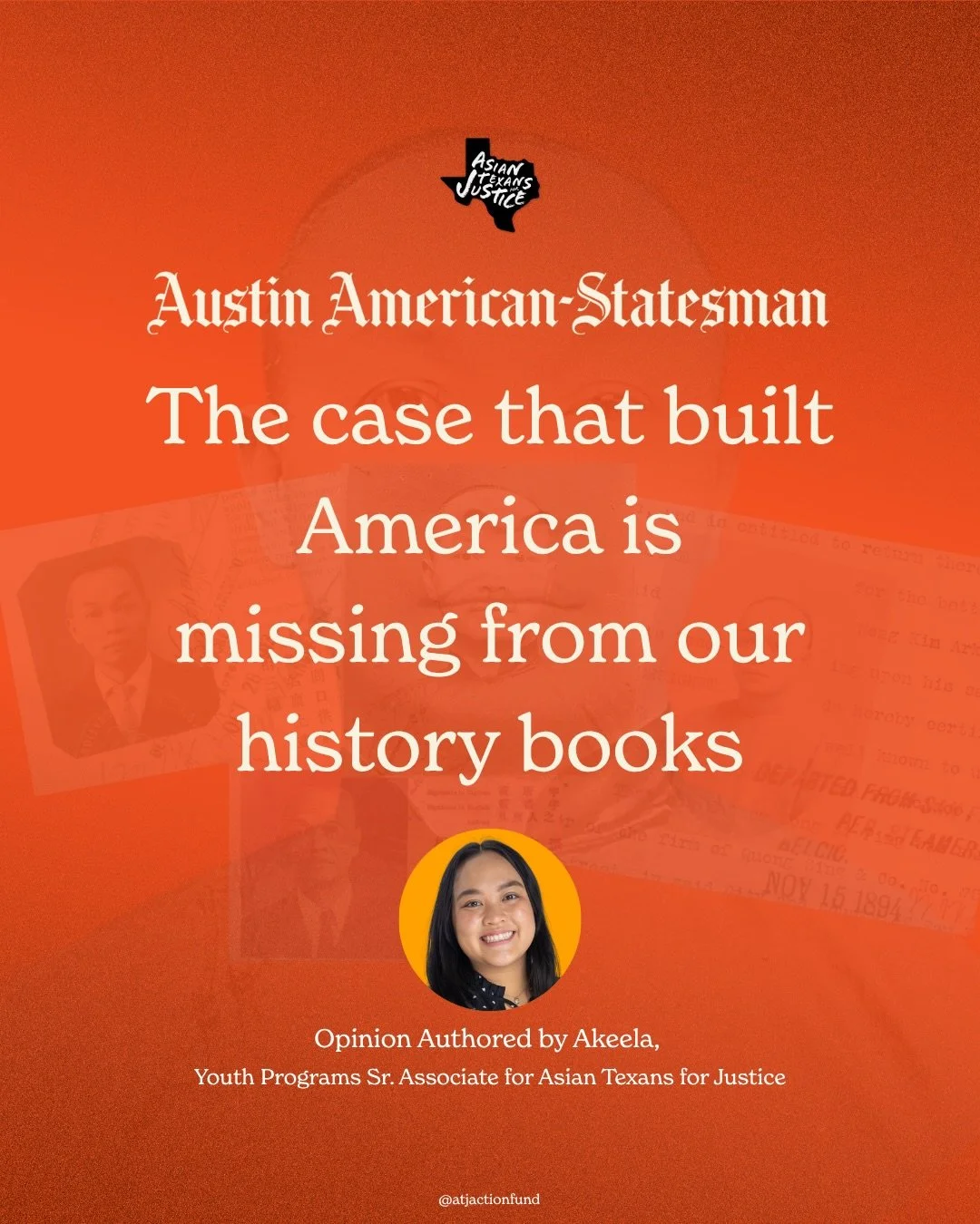 Our Youth Programs Sr. Associate, Akeela, was published in the Austin American-Statesman &mdash; highlighting the case that built birthright citizenship and how it&rsquo;s missing from our history books.

Today, the State Board of Education is meetin