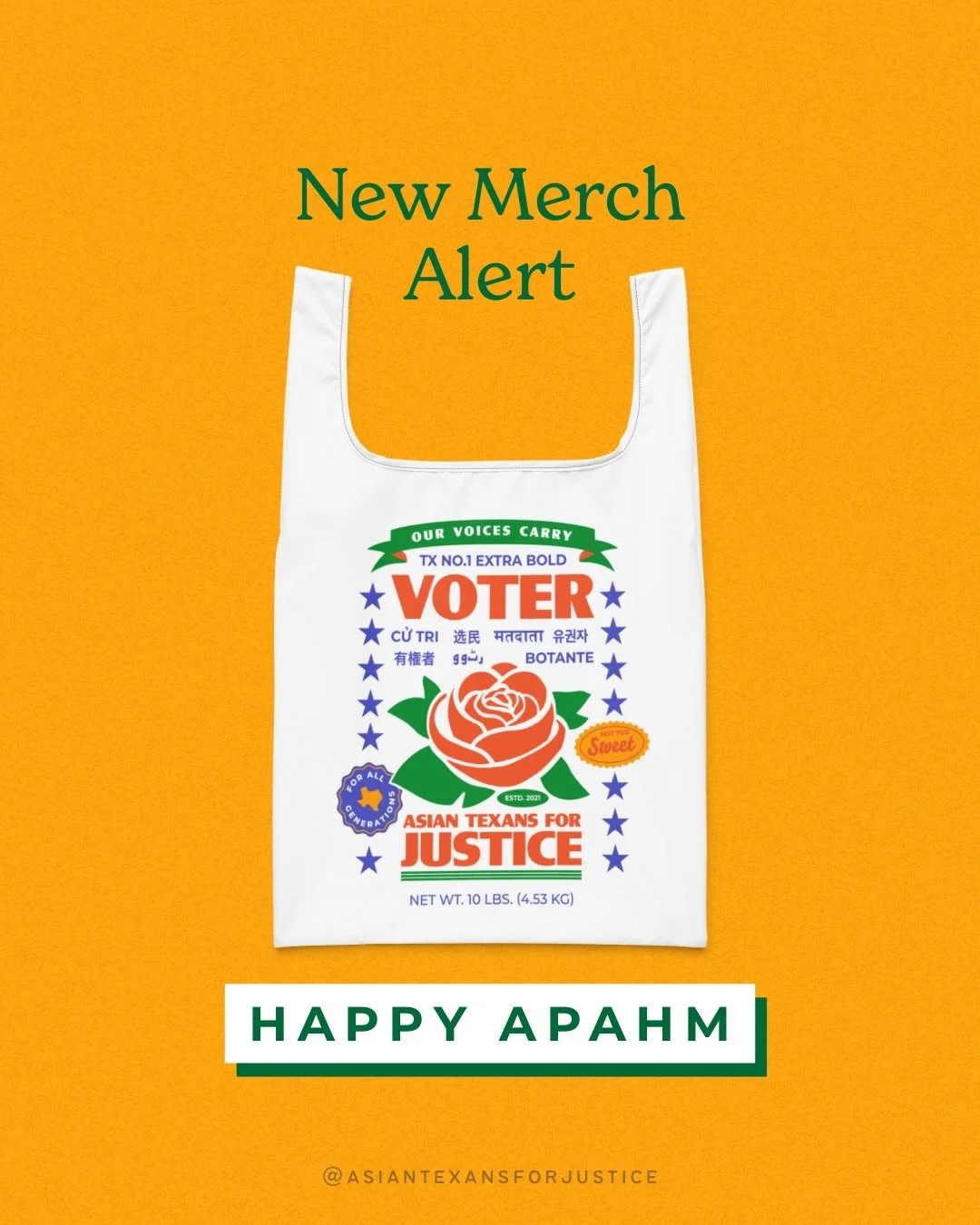 Happy APAHM 🧡 carry the legacy with you&mdash;loud, proud, and everywhere you go.

Our limited edition drop is here: rice bag tote + Asian Texan vote stickers.

Inspired by the things we grew up with. Made for how we show up now. Wear it. Stick it. 