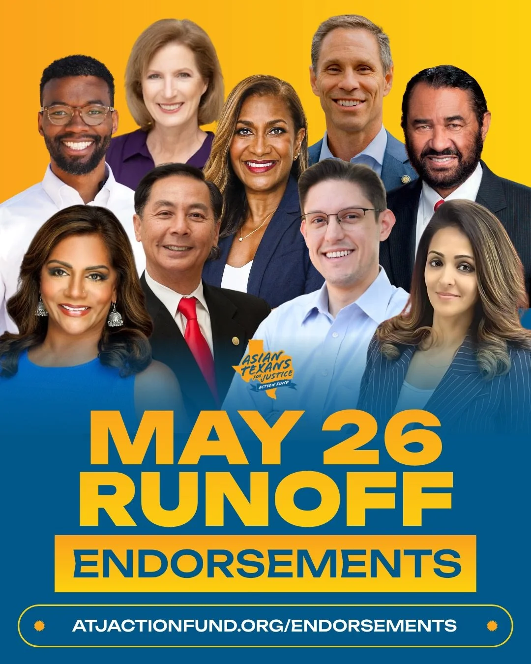 Vote boldly, Asian Texans 🗳️

Runoff elections are here, and these races will be decided by the people who show up. ATJ Action Fund is proud to endorse candidates in key runoff races across Texas, including statewide, Harris County, Fort Bend County