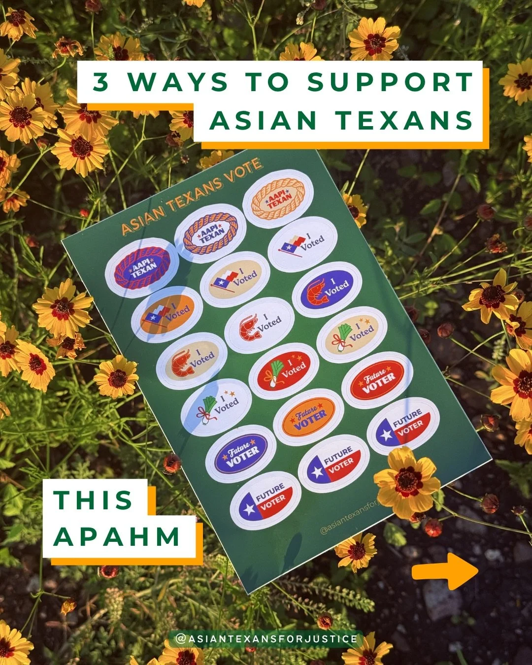 supporting asian texans this APAHM is actually easier than you think ↘️

💌 join our email list and stay in the loop
🛍️ treat yourself to our spring merch drop
💸 chip in to help us keep building power for AAPI Texans across the state

every sticker