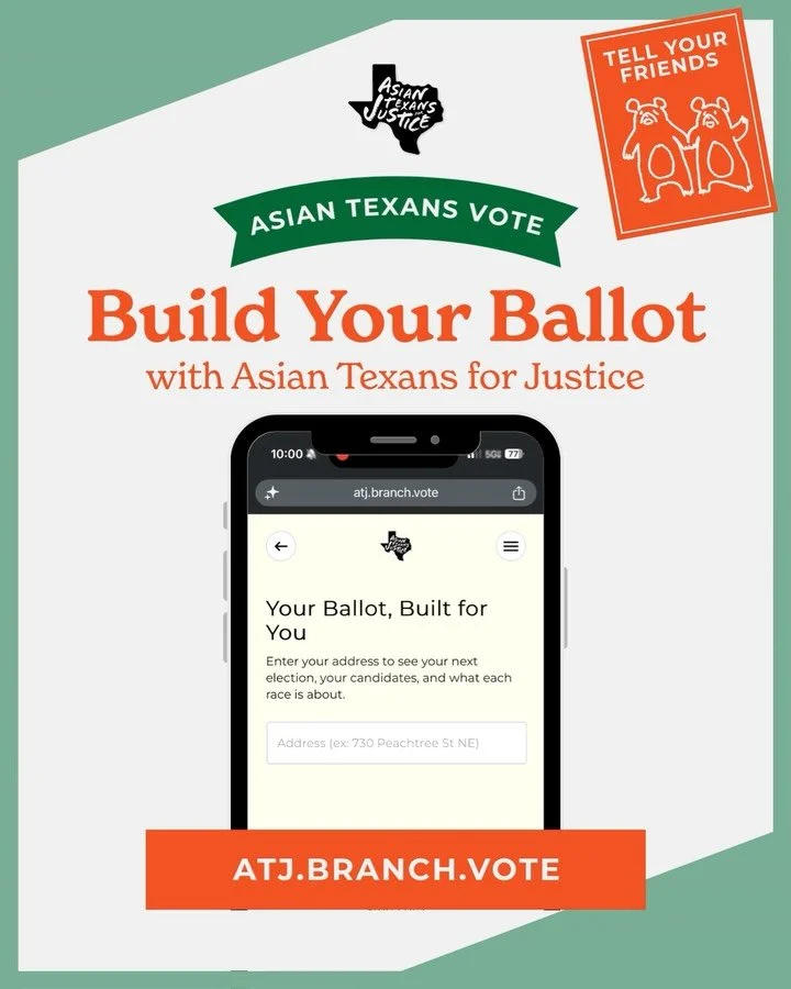 Your ballot box is almost ready 🗳️

Early voting starts THIS Monday, May 18 &mdash; and with no weekend early voting this round, now&rsquo;s the time to make your plan.

Use ATJ&rsquo;s Ballot Builder to build your personalized ballot, learn about y