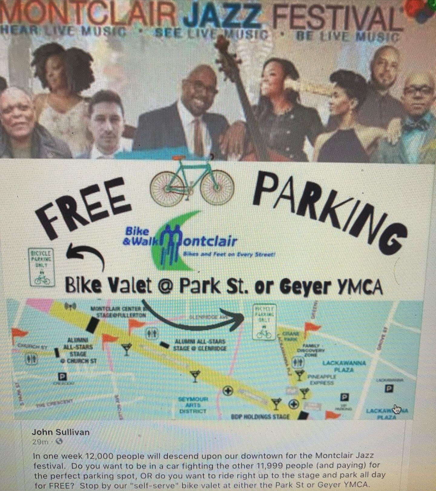 In One week 12,000 people will descend upon our downtown for the Montclair Jazz Fest! Would you rather be in a car fighting the other 11,999 people, and paying for a parking spot far from the action, or do you want to be able to ride right up to the 
