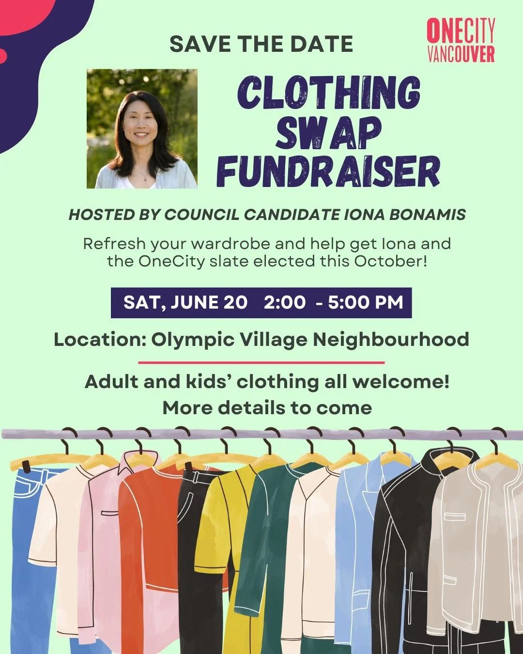 Save the Date for a 𝗖𝗹𝗼𝘁𝗵𝗶𝗻𝗴 𝗦𝘄𝗮𝗽 𝗙𝘂𝗻𝗱𝗿𝗮𝗶𝘀𝗲𝗿 on 𝗦𝗮𝘁, 𝗝𝘂𝗻𝗲 𝟮𝟬𝘁𝗵, 𝟮-𝟱𝗽𝗺!

Join me for an afternoon of clothing swapping, conversation, connection, and discovering your next favorite outfit, all while helping to get 