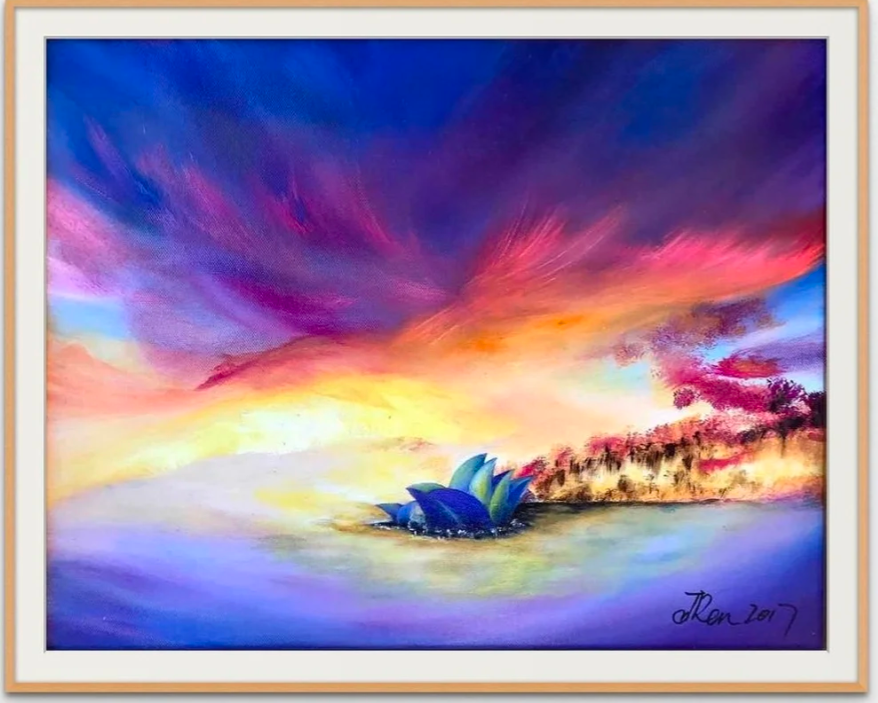 Sydney Morning No. 5, an oil painting by Jingmin Ren inspired by Sydney’s sunrise, luminous clouds and changing light.