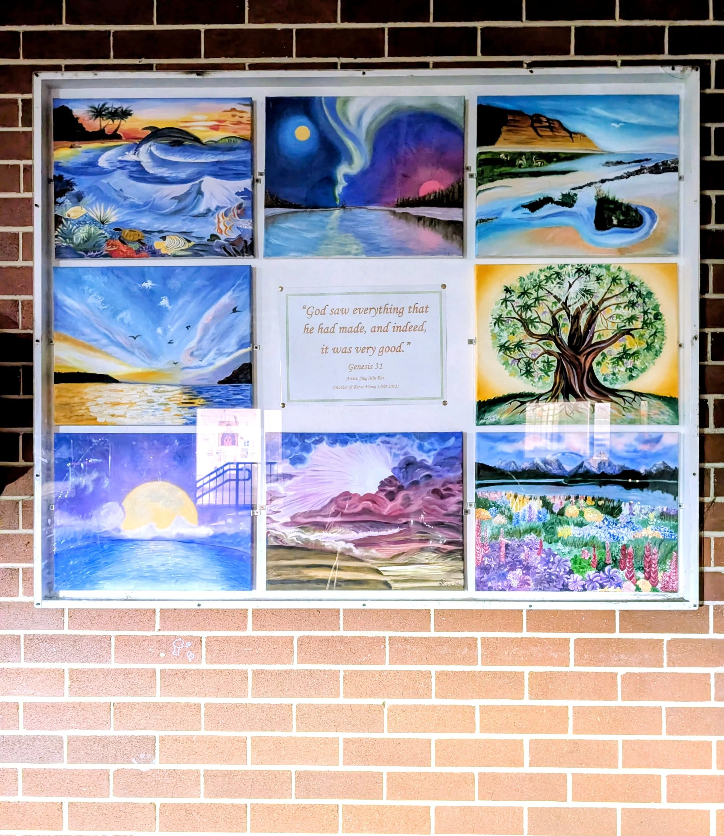 Genesis paintings by Jingmin Ren, commissioned and installed at a Catholic school in Sydney in 2012.