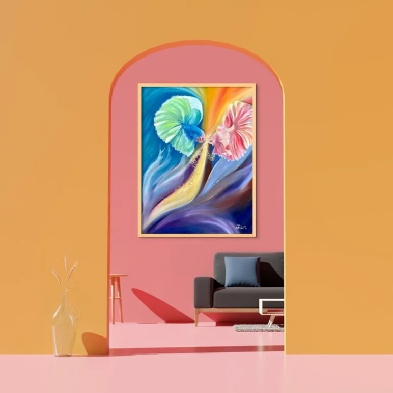 Pisces star sign oil painting , limited edition art print by renowned artist jingmin ren