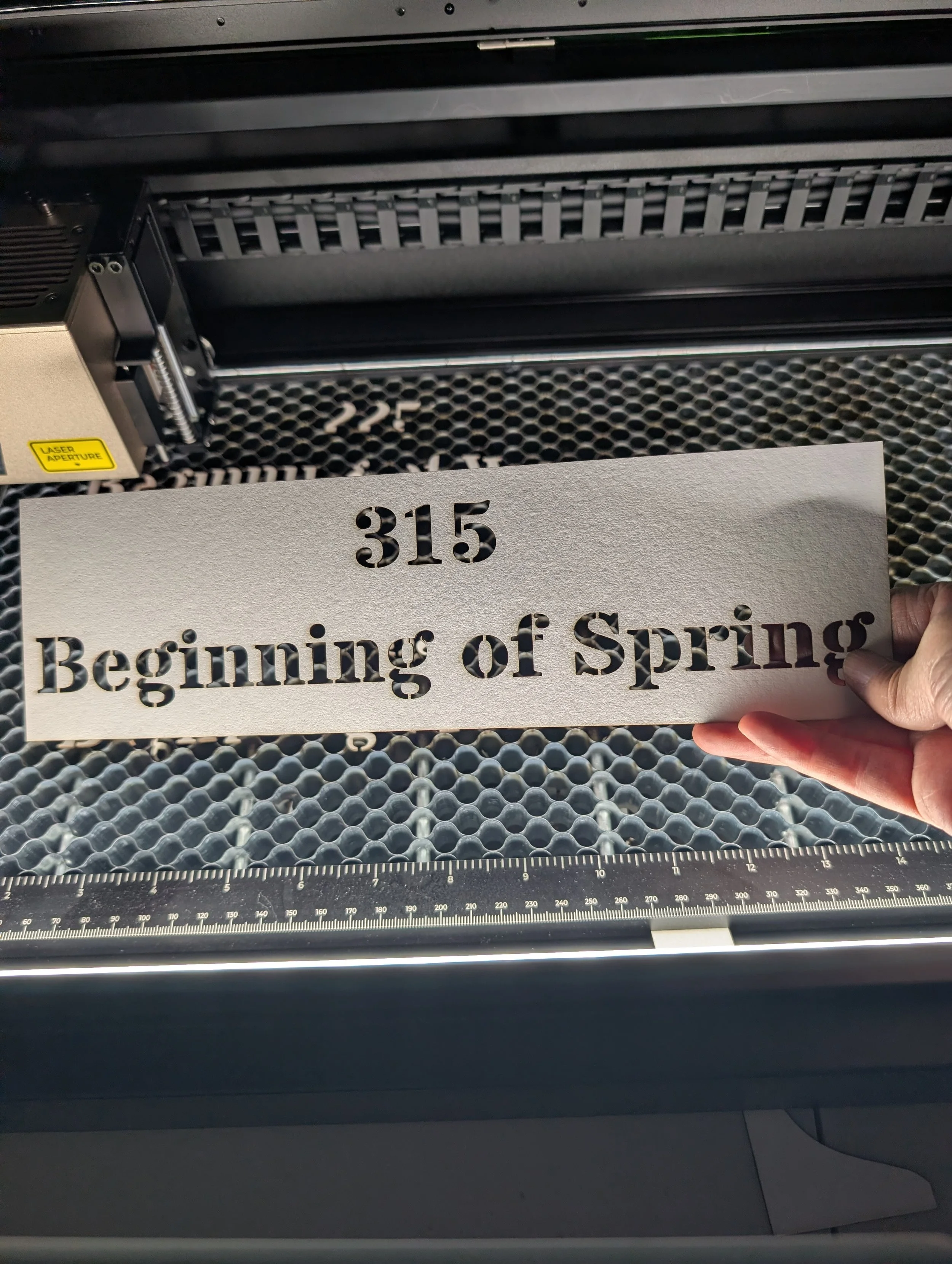 Laser-cut 315° Beginning of Spring marker created for Jingmin Ren’s Solar Longitude – Time Orbit, reflecting a Southern Hemisphere seasonal reading of the Twenty-Four Solar Terms, 2026.