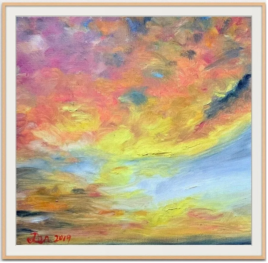 Cloud Series No. 8, an oil painting by Jingmin Ren exploring radiant colour, clouds and atmospheric light.