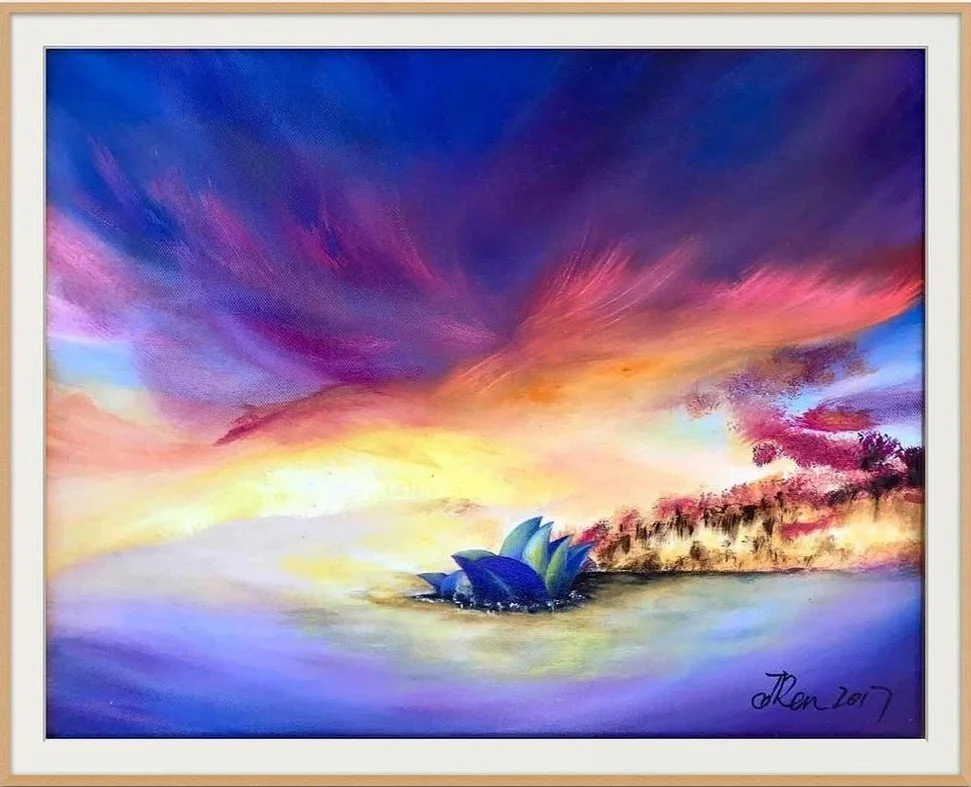 Sydney Morning Glory City (2017) by Jingmin Ren, a painting developed through her sustained observation of Sydney sunrise, light and changing atmosphere.
