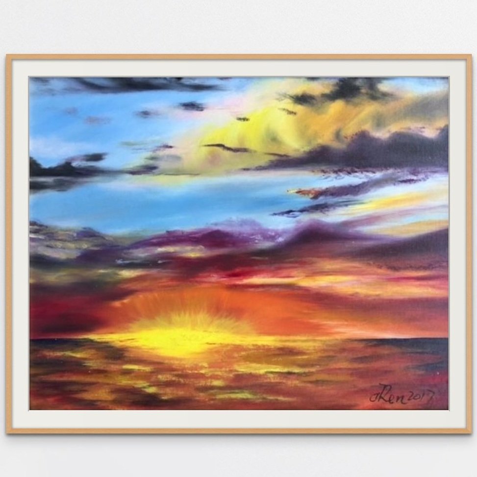 Sydney Morning No. 2, an oil painting by Jingmin Ren depicting luminous sunrise clouds and changing light over Sydney.