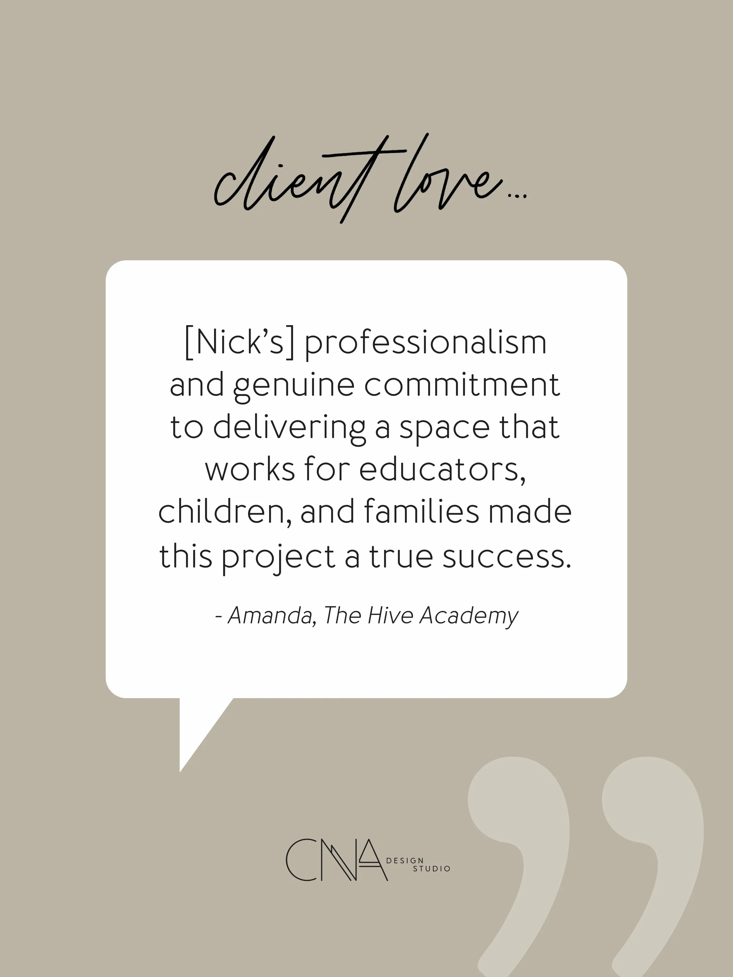 We think Nick&rsquo;s great...and so do our clients.
&nbsp;
Designing early education spaces isn&rsquo;t just about ticking boxes or meeting guidelines (although we make sure that&rsquo;s done seamlessly). It&rsquo;s about creating environments that 