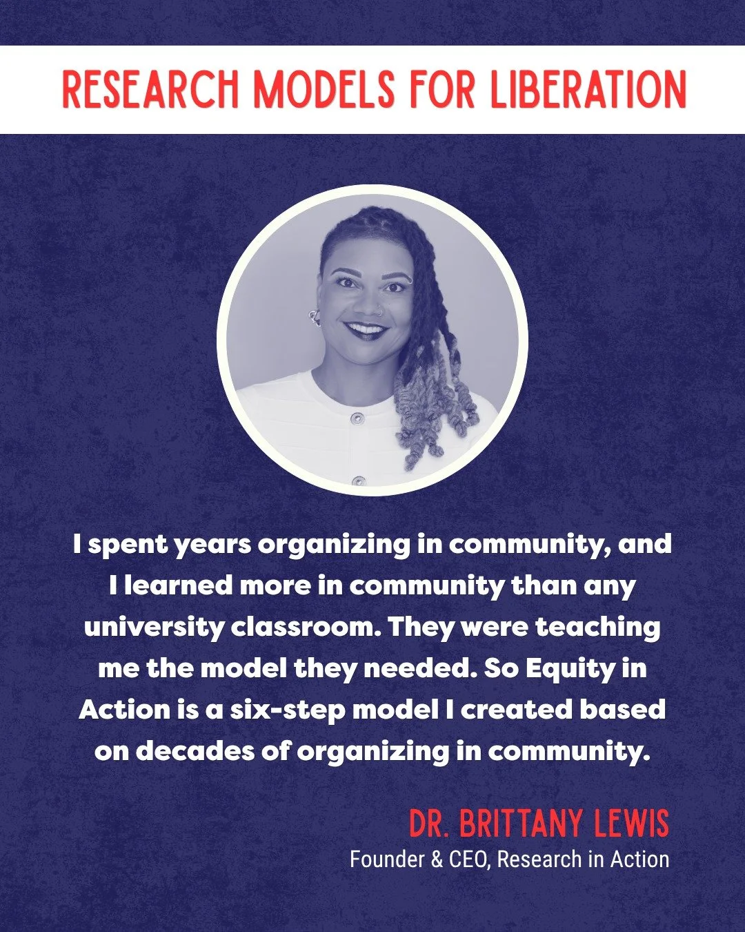 So much gratitude to Dr. Zuri Tau, Founder and CEO of @liberatoryresearch, for joining RIA and the Equity in Action Way Foundation as a speaker for the launch of our new webinar series! The conversation with Dr. Brittany Lewis about "Research Mo