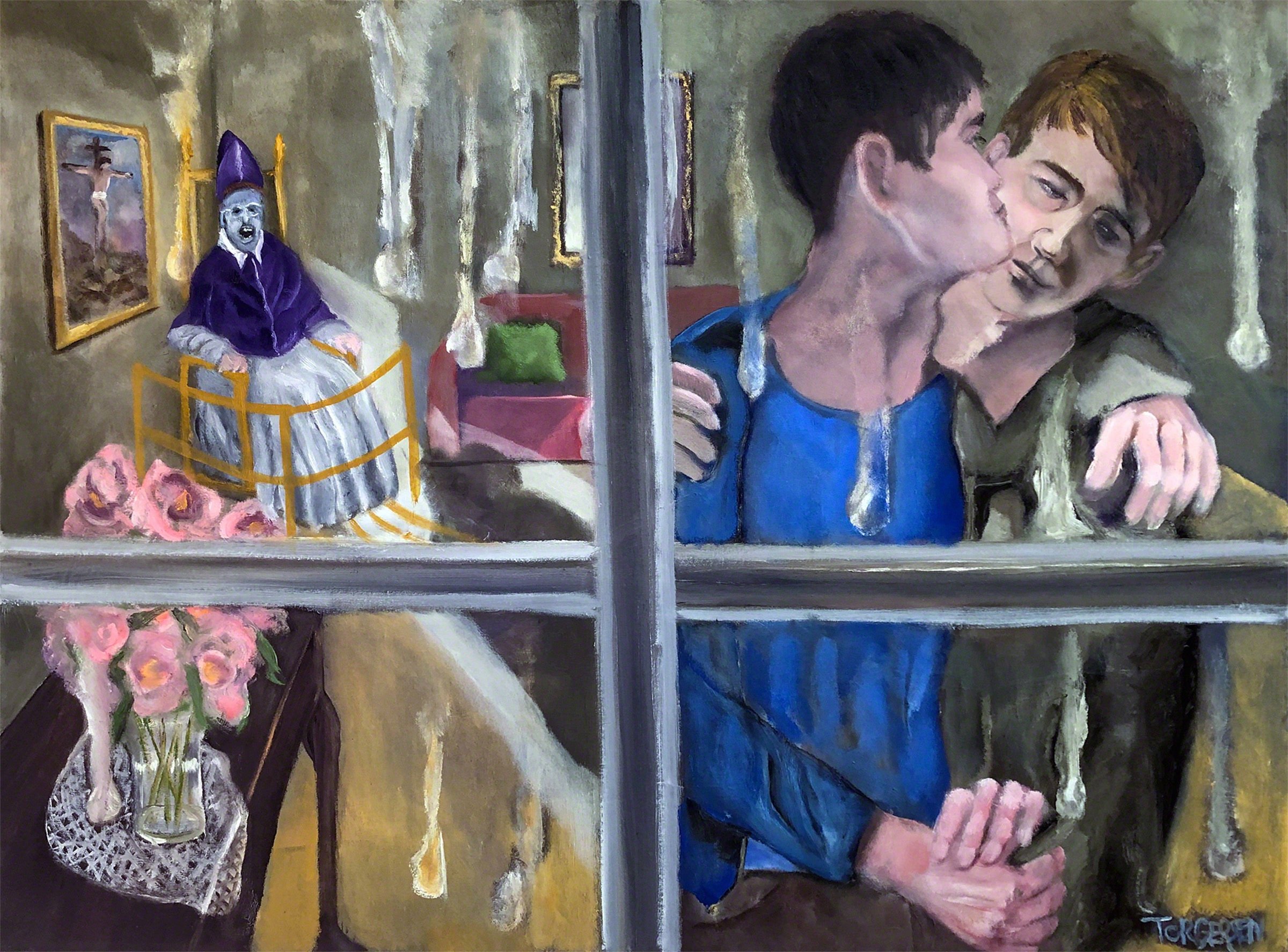 "Rainy Night House" 36" h/48" w, acrylic on canvas, 2023.