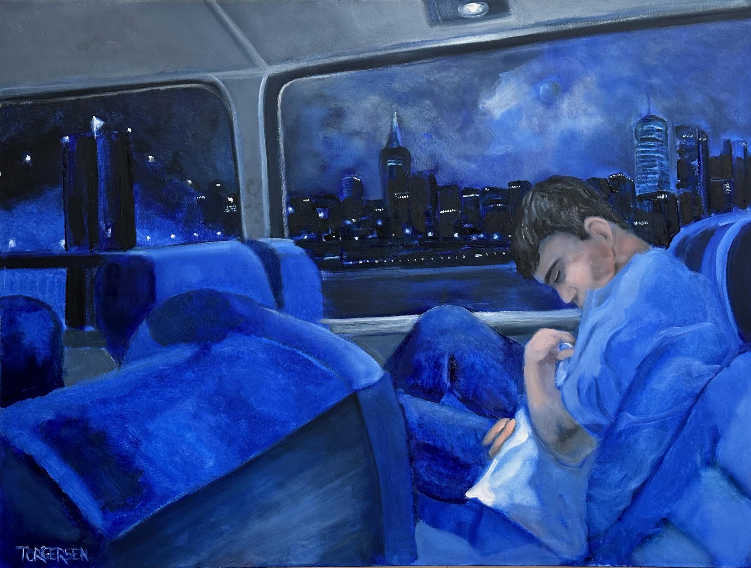 "Bus from New York City" 30"h/40"w, oil on canvas, 2024. Contact for inquiries.