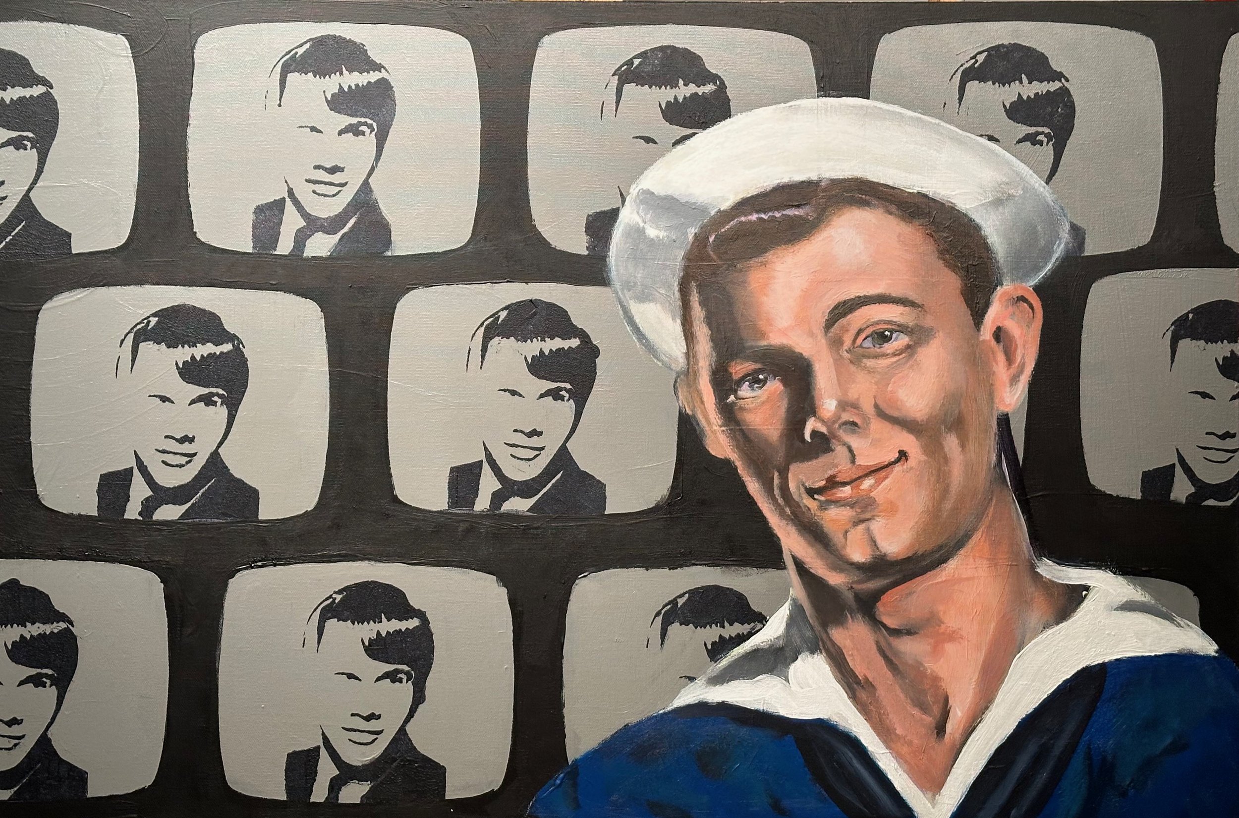 "Yearbook" 24"h/36"w, acrylic on canvas, 2023. Contact for inquiries.