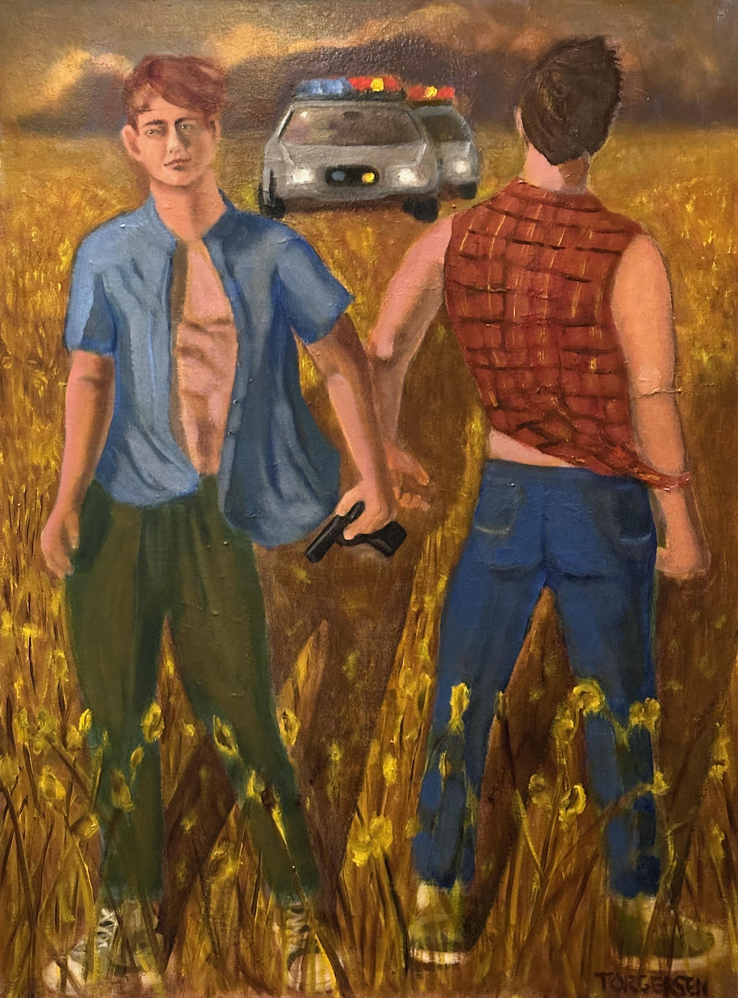 "Country Boys" 48"h/36"w, oil on canvas, 2025. Contact for inquiries.